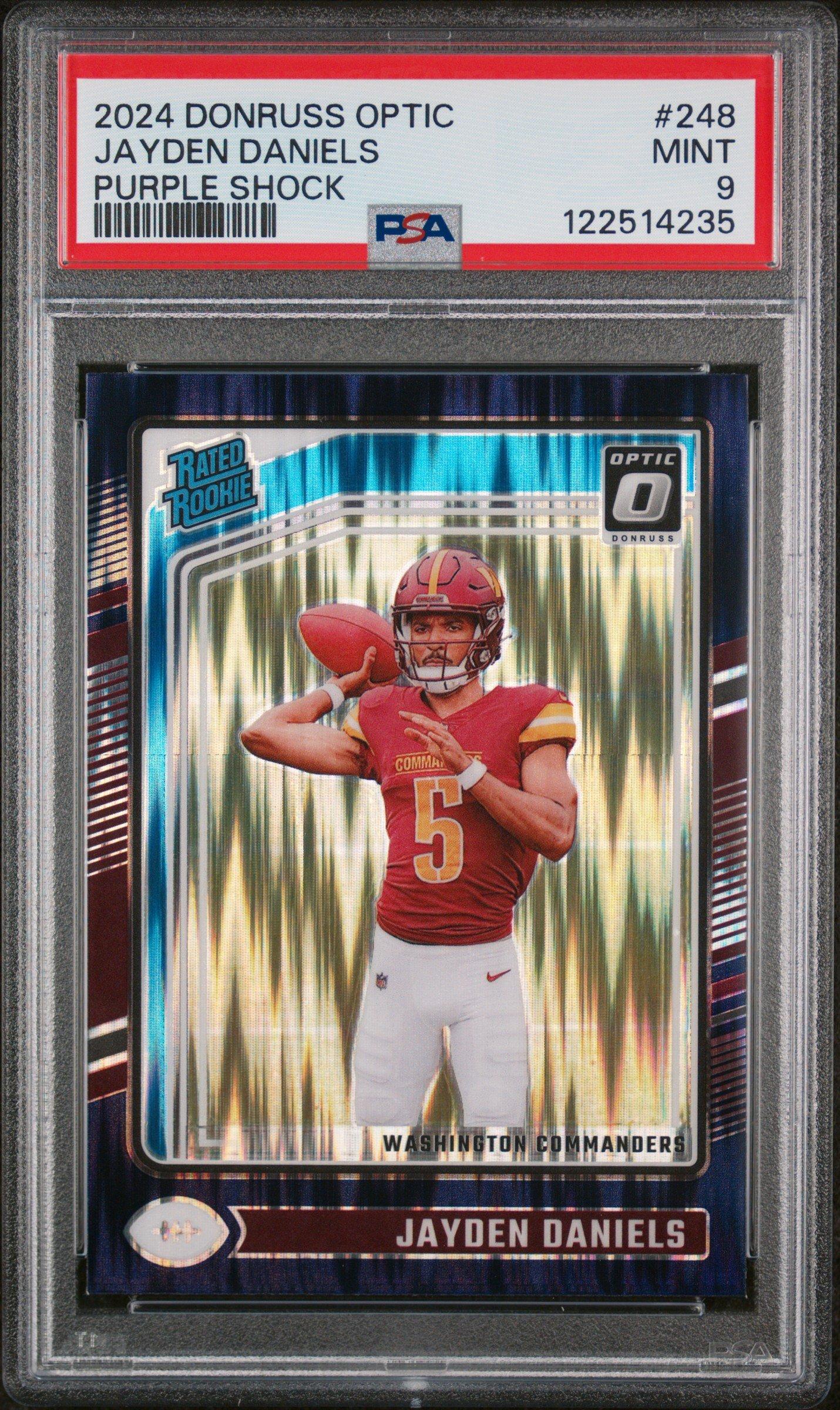 2024 Panini Donruss Optic 248 Jayden Daniels Purple Shock PSA 9