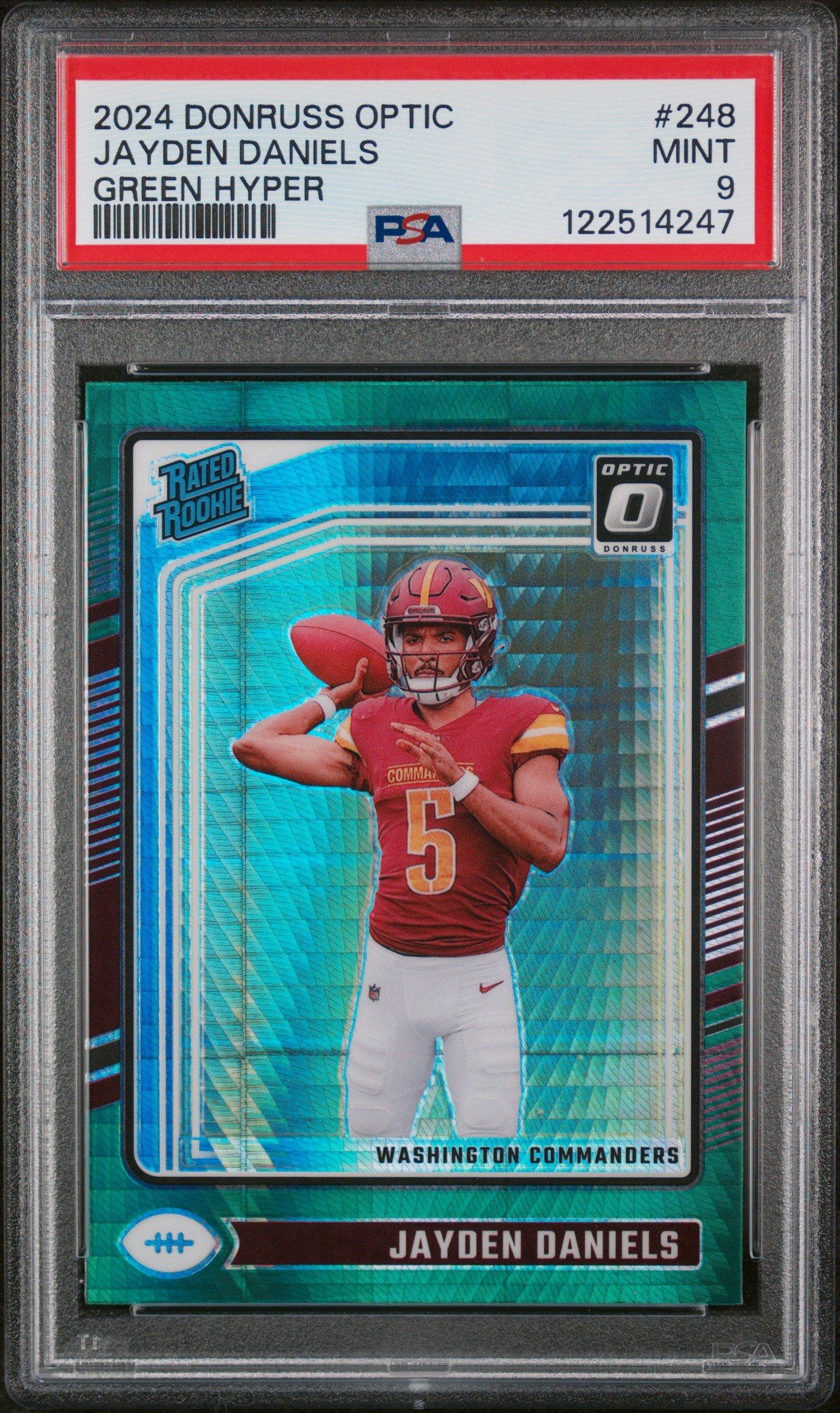 2024 Panini Donruss Optic 248 Jayden Daniels Green Hyper PSA 9