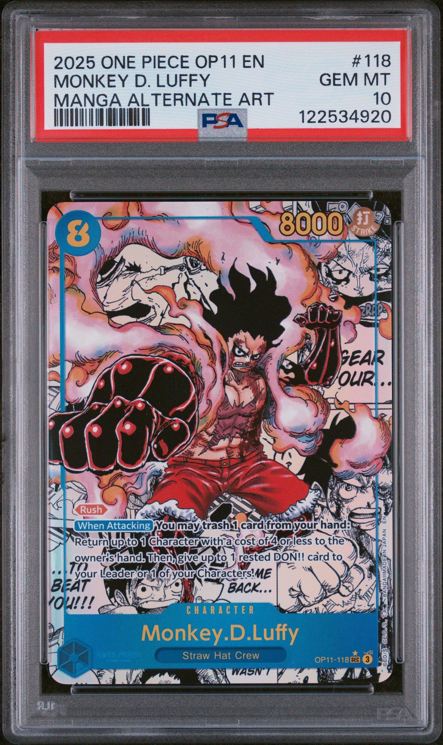 2025 ONE PIECE OP11 JP #119 ルフィPSA10 2025 One Piece Op11-a Fist Of Divine Speed 118 Monkey D. Luffy