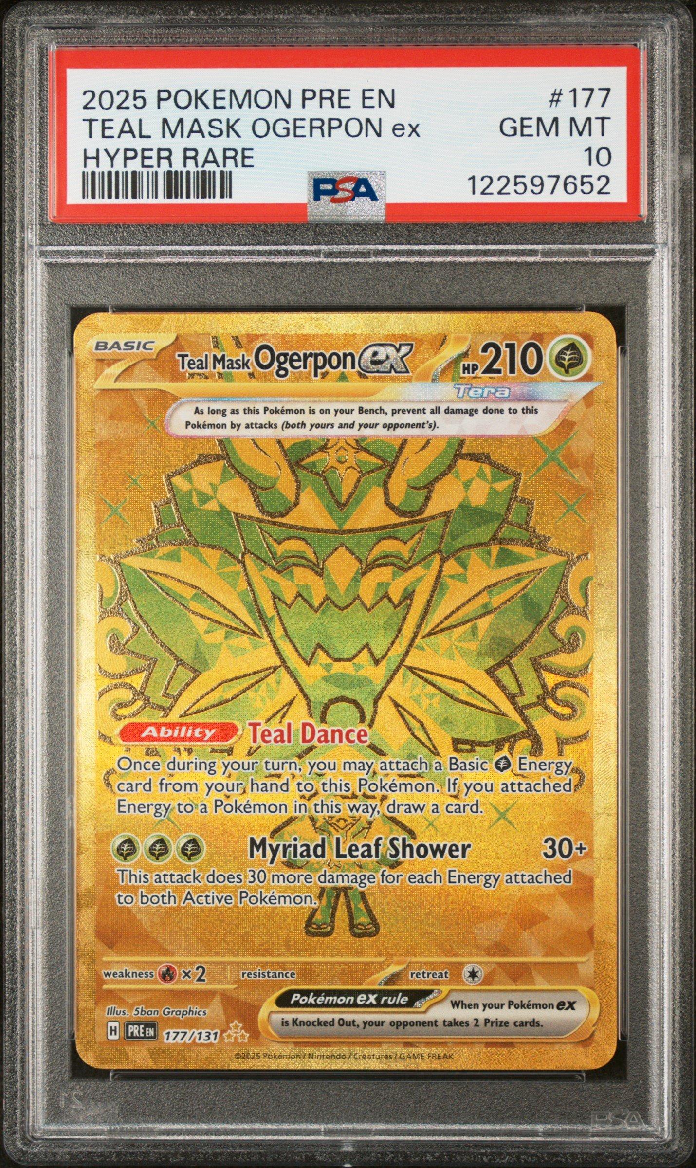 pokemon ogerpon card 2025 Pre En-prismatic Evolutions 177 Teal Mask Ex Hyper Rare PSA 10 Graded Weakness / Resistance / Retreat Cost Pokémon TCG Teal Mask Ogerpon