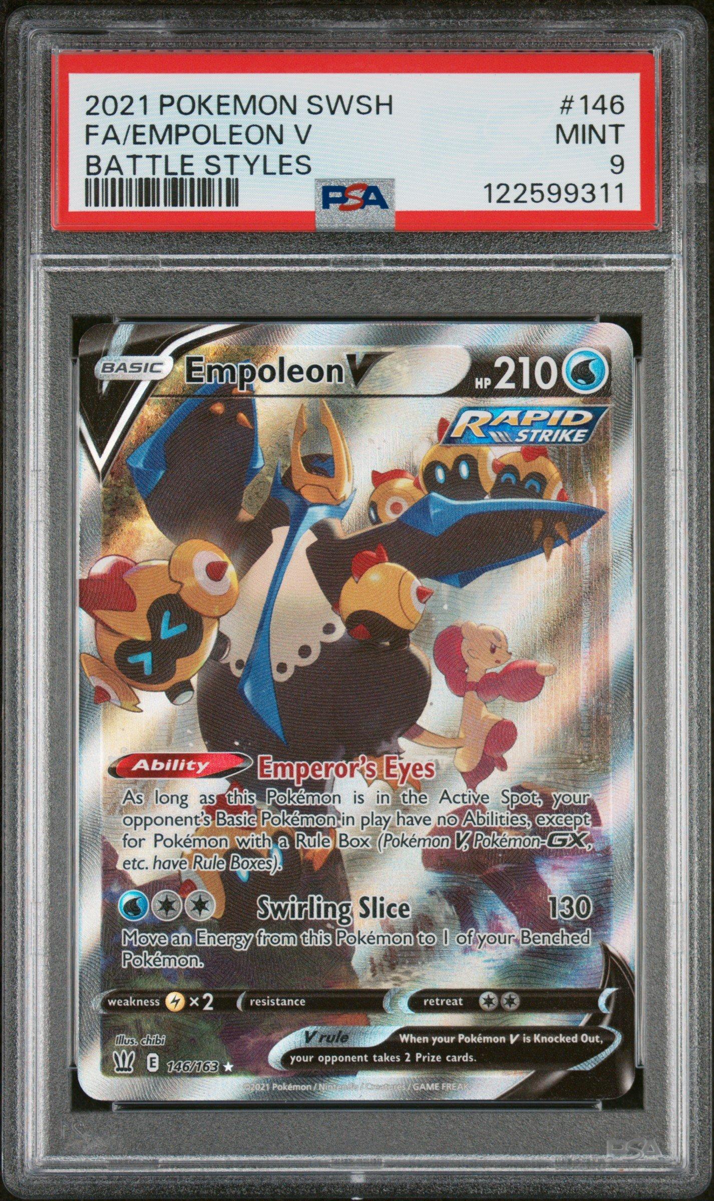 pokemon empoleon card 2021 Sword & Shield Battle Styles 146 Full Art/empoleon V PSA 9 Graded clear acrylic holder that perfectly accentuates the stunning visual design and character artwork EMPOLEON LV.49 Pokemon Majestic Dawn