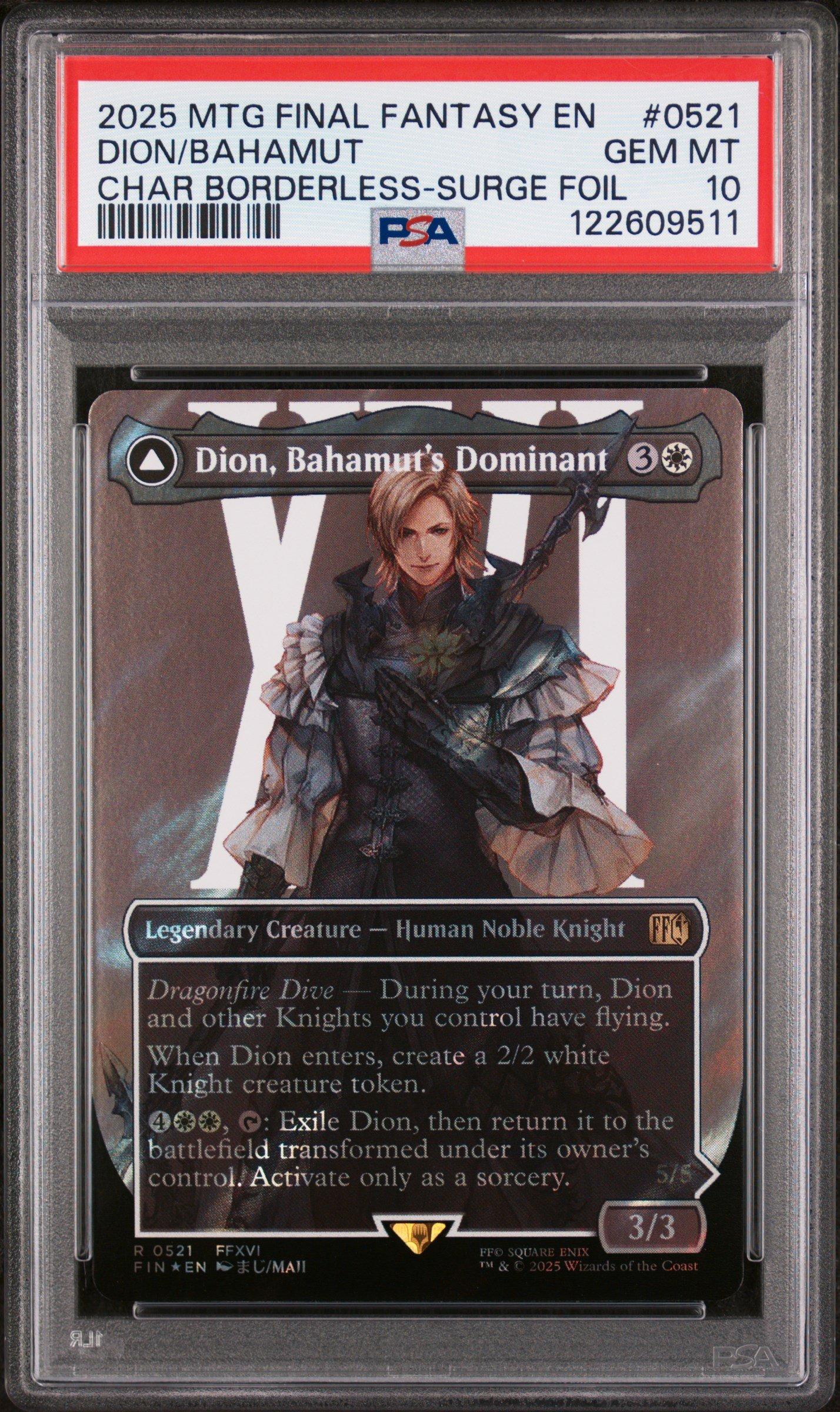 2025 Magic The Gathering Final Fantasy 0521 Dion, Bahamut's Dominant/bahamut, Warden Of Light Character Borderless-surge Foil PSA 10