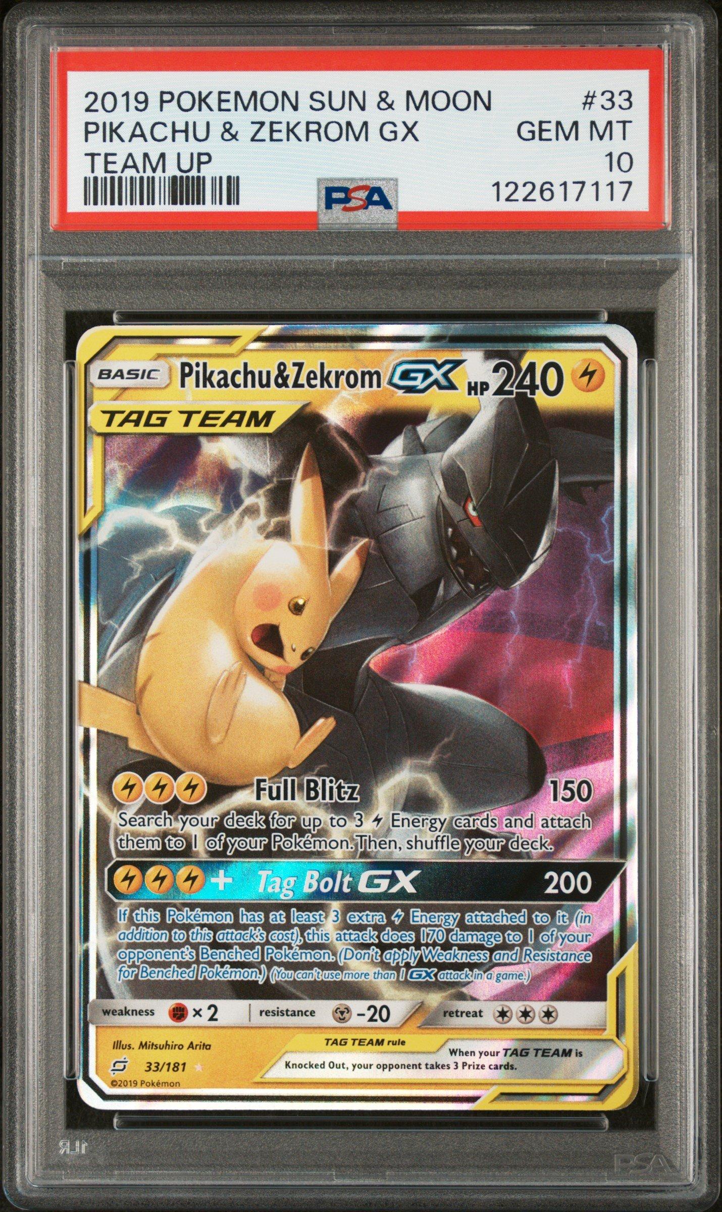 2019 Pokemon Sun & Moon Team Up 33 Pikachu & Zekrom Gx PSA 10