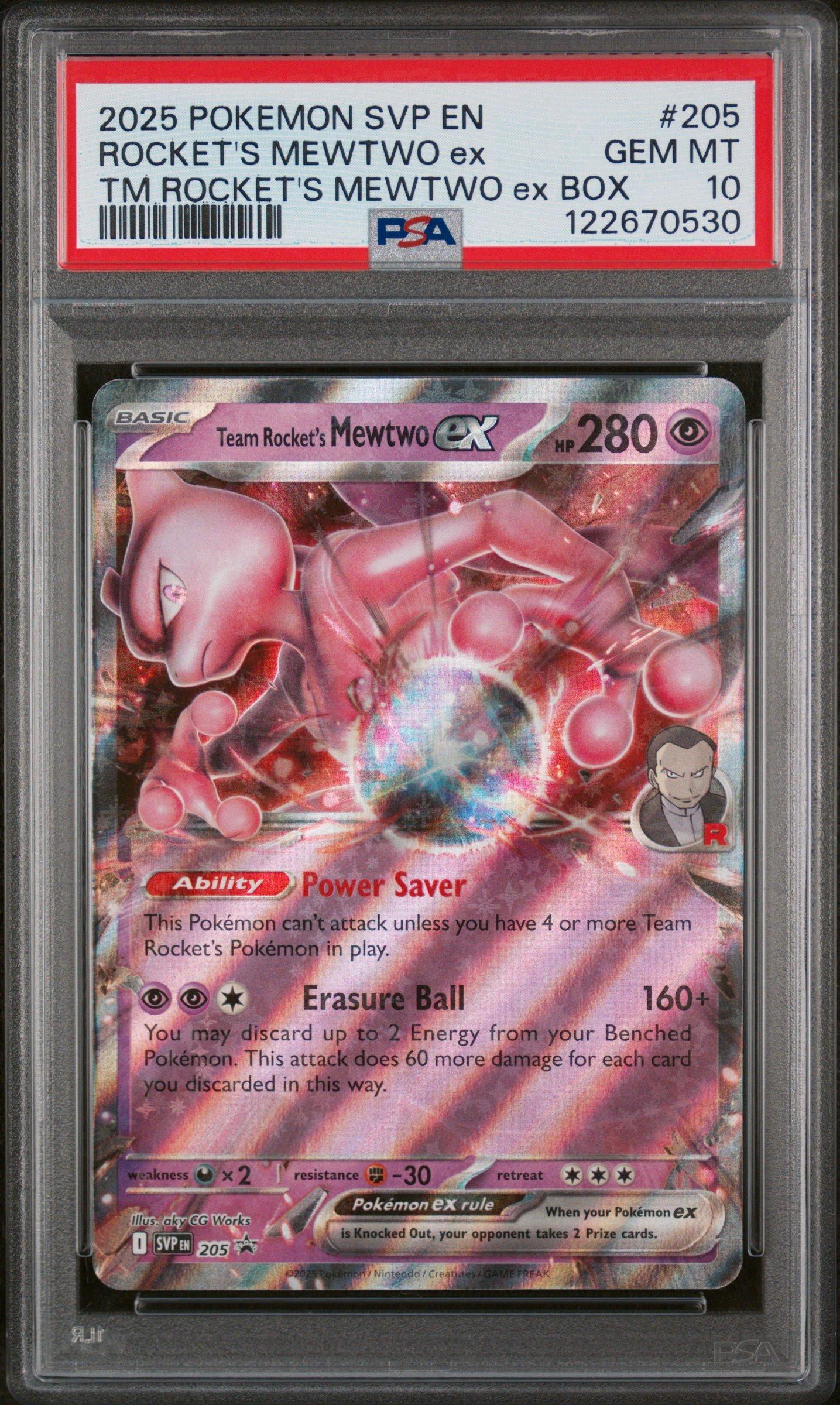 2025 Pokemon Svp En-sv Black Star Promo 205 Team Rocket's Mewtwo Ex Team Rocket's Mewtwo Ex Box PSA 10