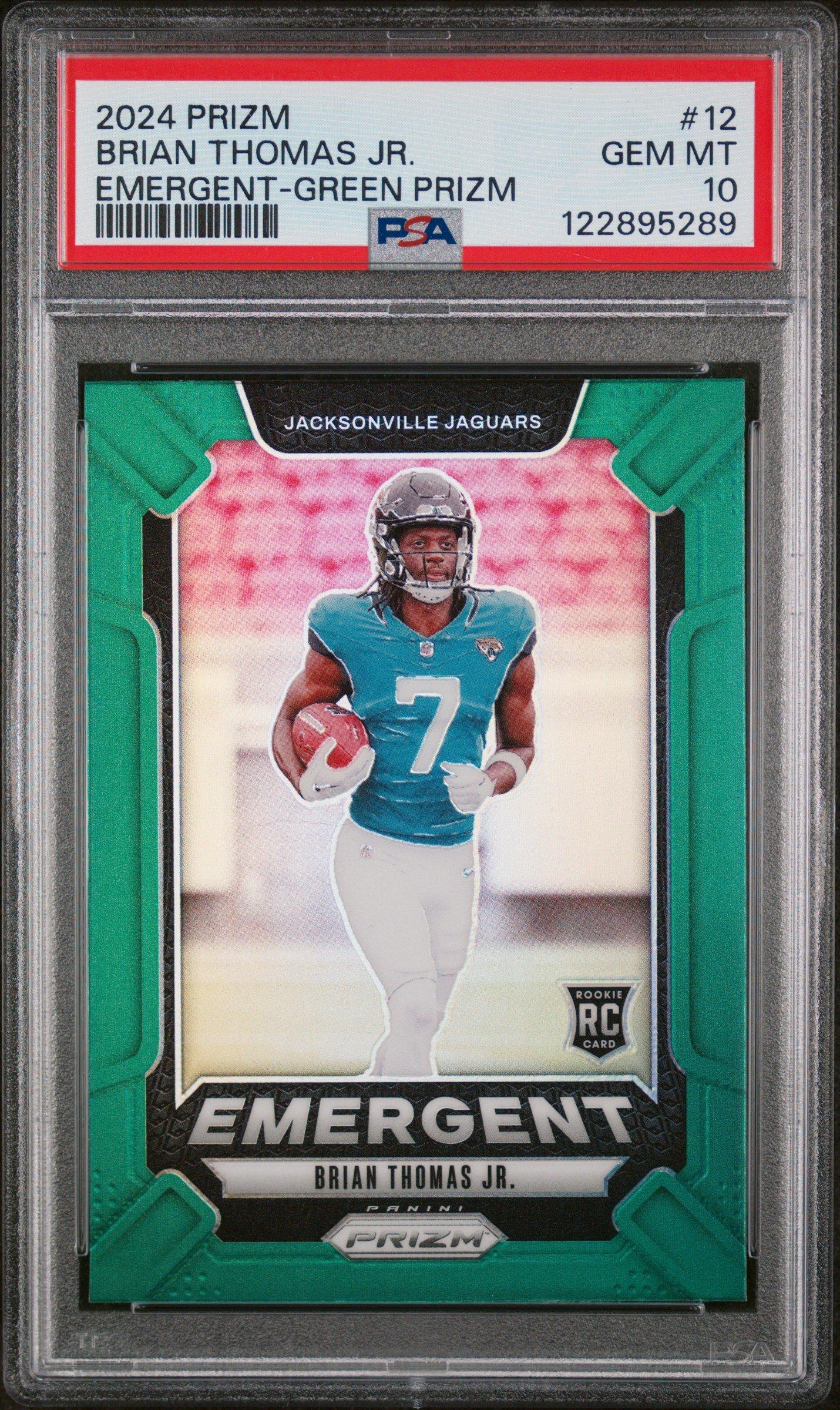 2024 Panini Prizm Emergent 12 Brian Thomas Jr.Green Prizm PSA 10