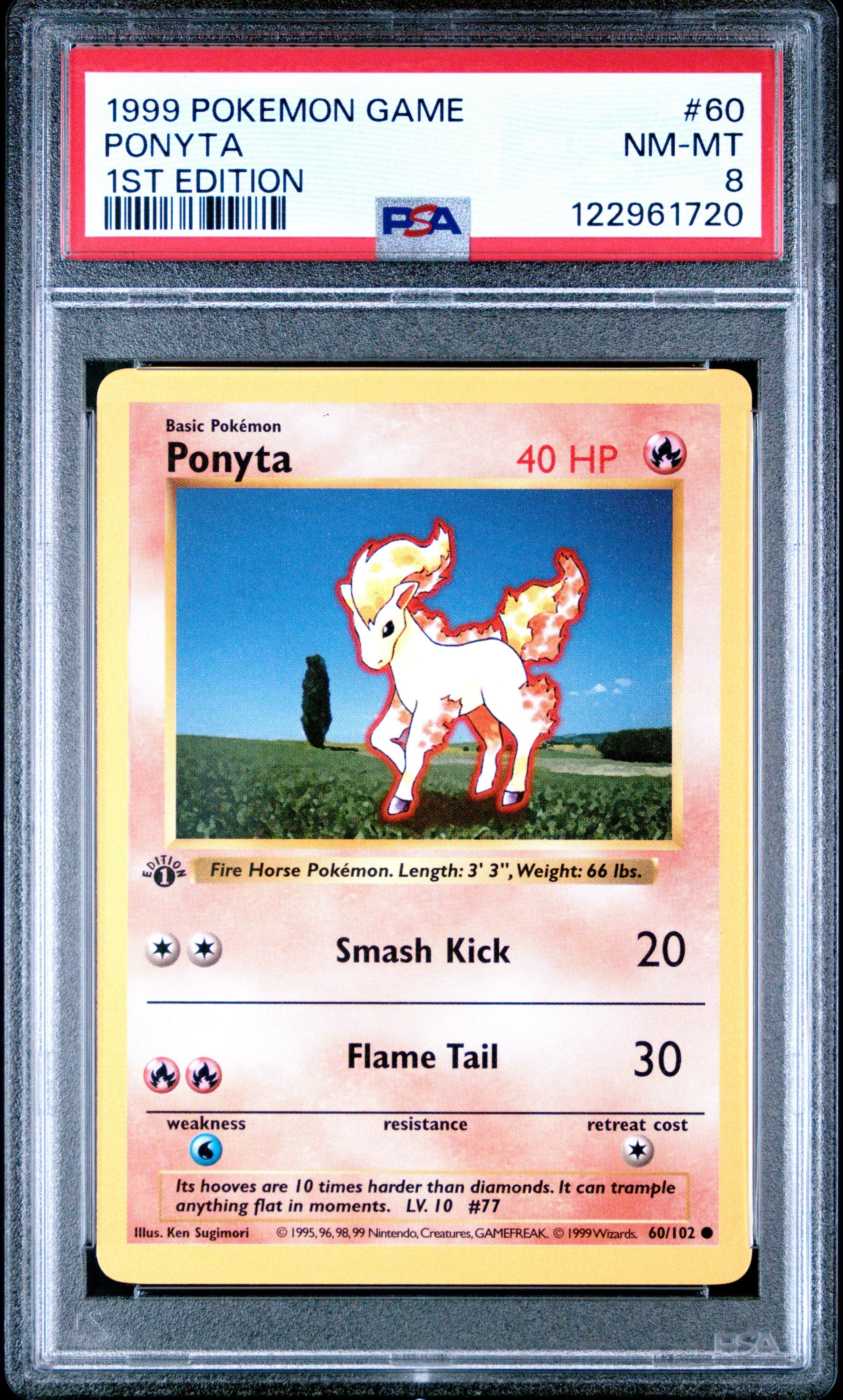 1995 ponyta pokemon card value 1999 Game 60 1st Edition PSA 8 Graded Part of the community 1995 Ponyta Common Pokemon Card