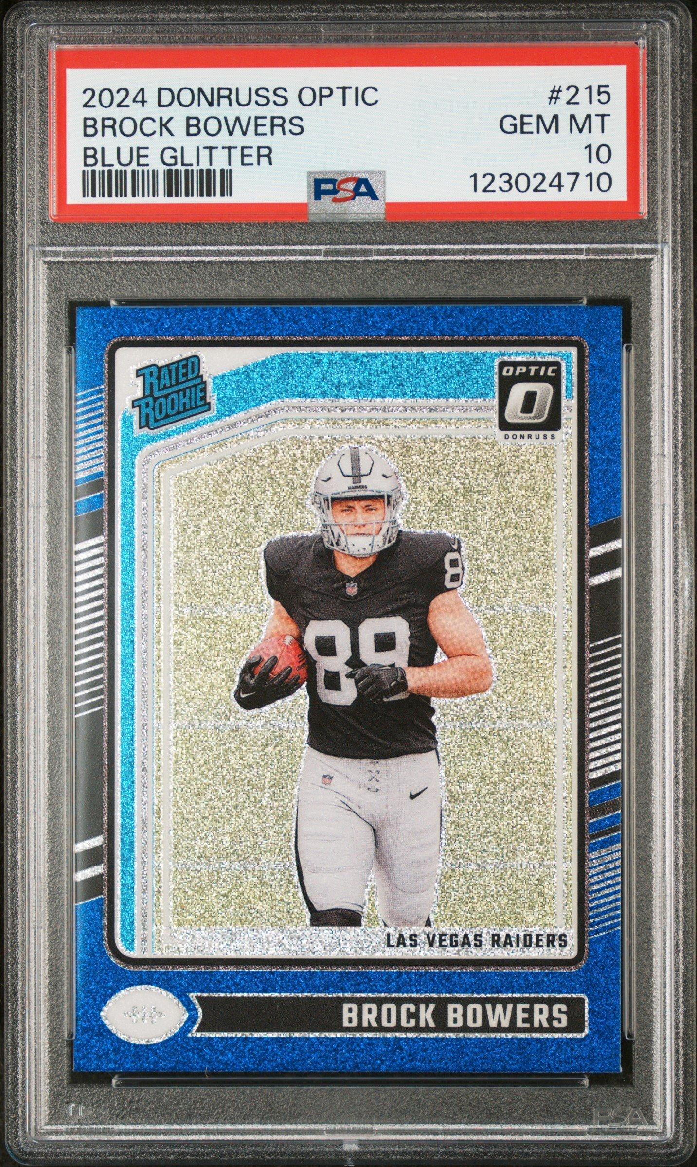 2024 Panini Donruss Optic 215 Brock Bowers Blue Glitter PSA 10