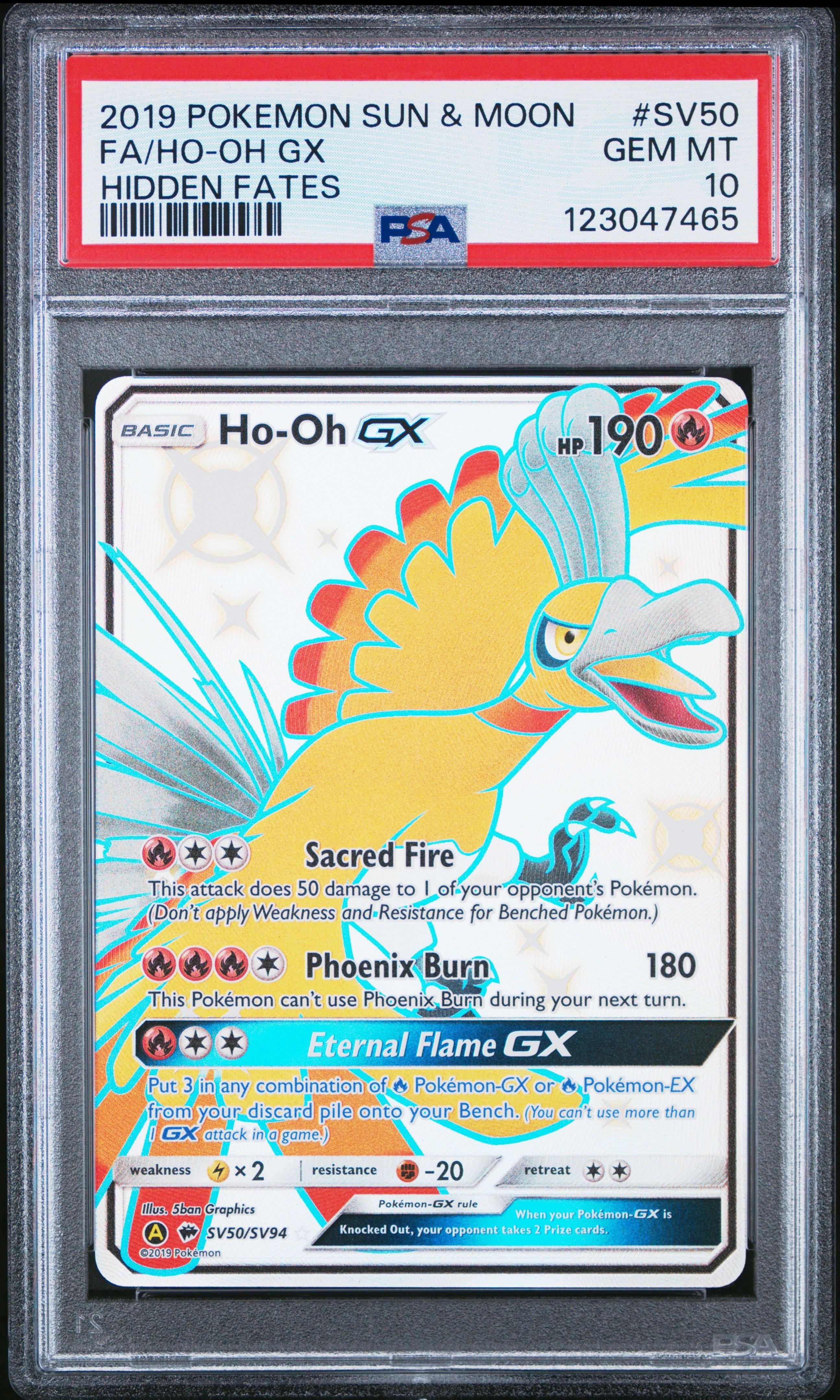 2019 Pokemon Sun & Moon Hidden Fates Sv50 Full Art/ho-oh Gx PSA 10