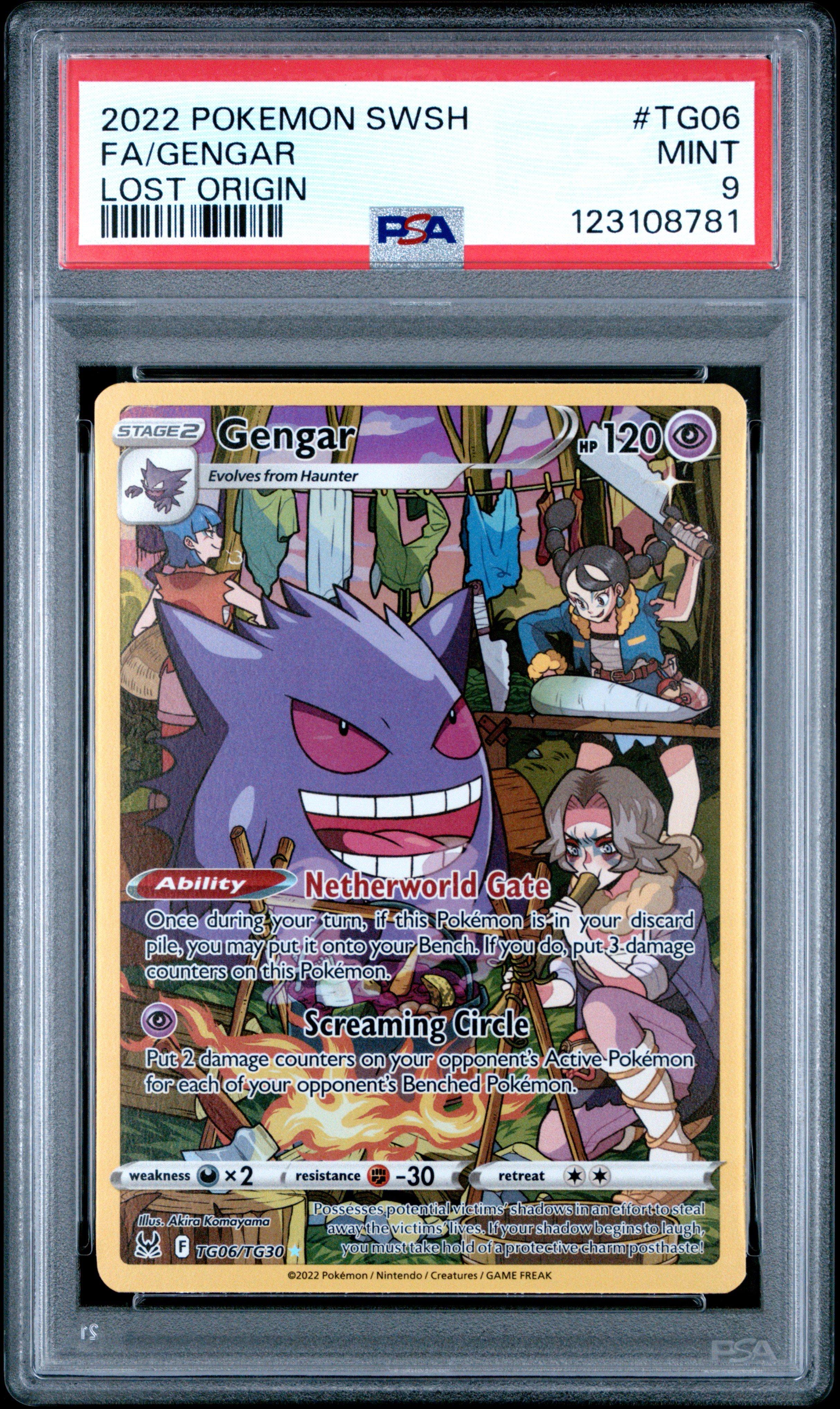 2022 Pokemon Sword & Shield Lost Origin Tg06 Full Art/gengar PSA 9