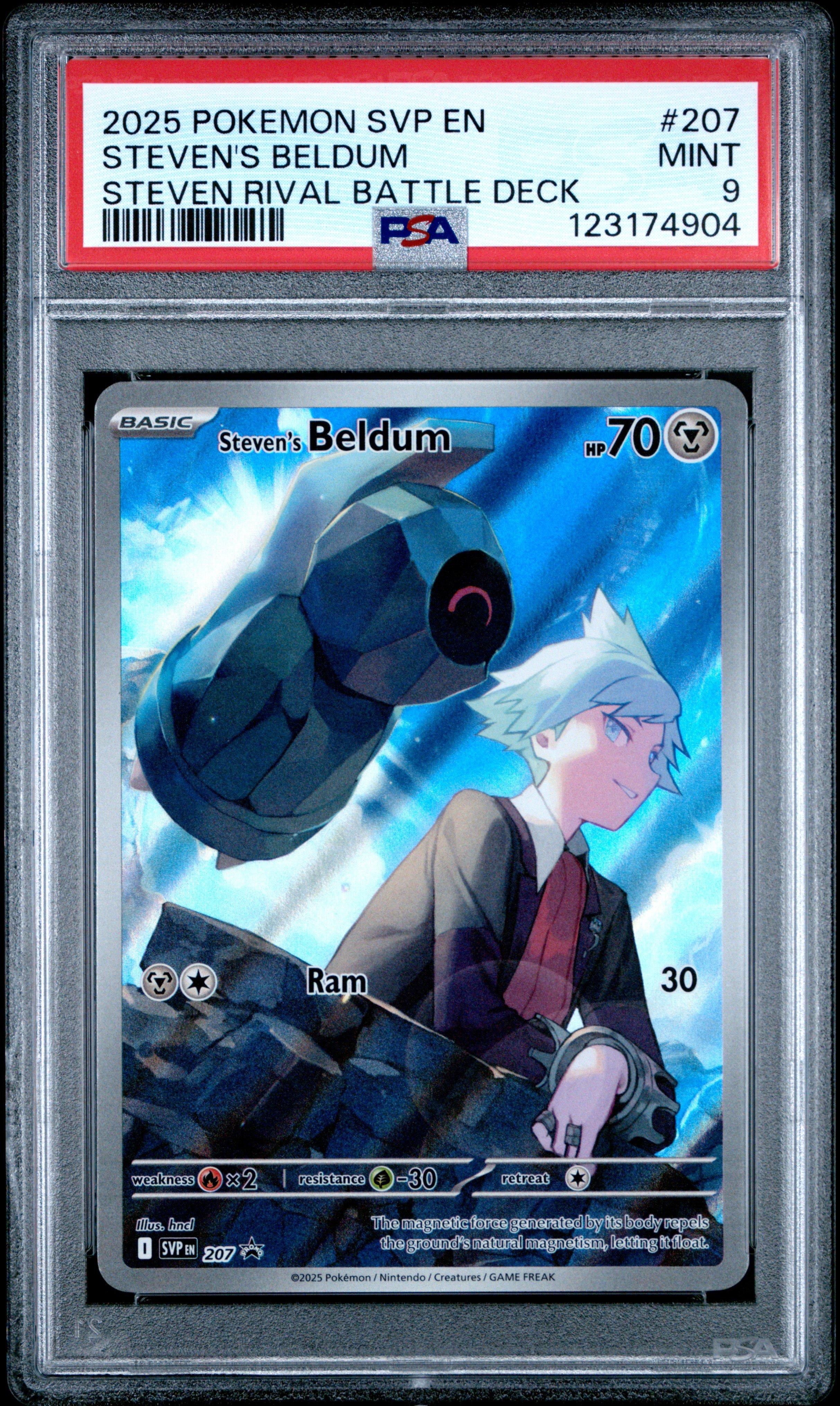 2025 Pokemon SVP Black Star Promo 207 Stevens Beldum Steven Rival Battle Deck PSA 9