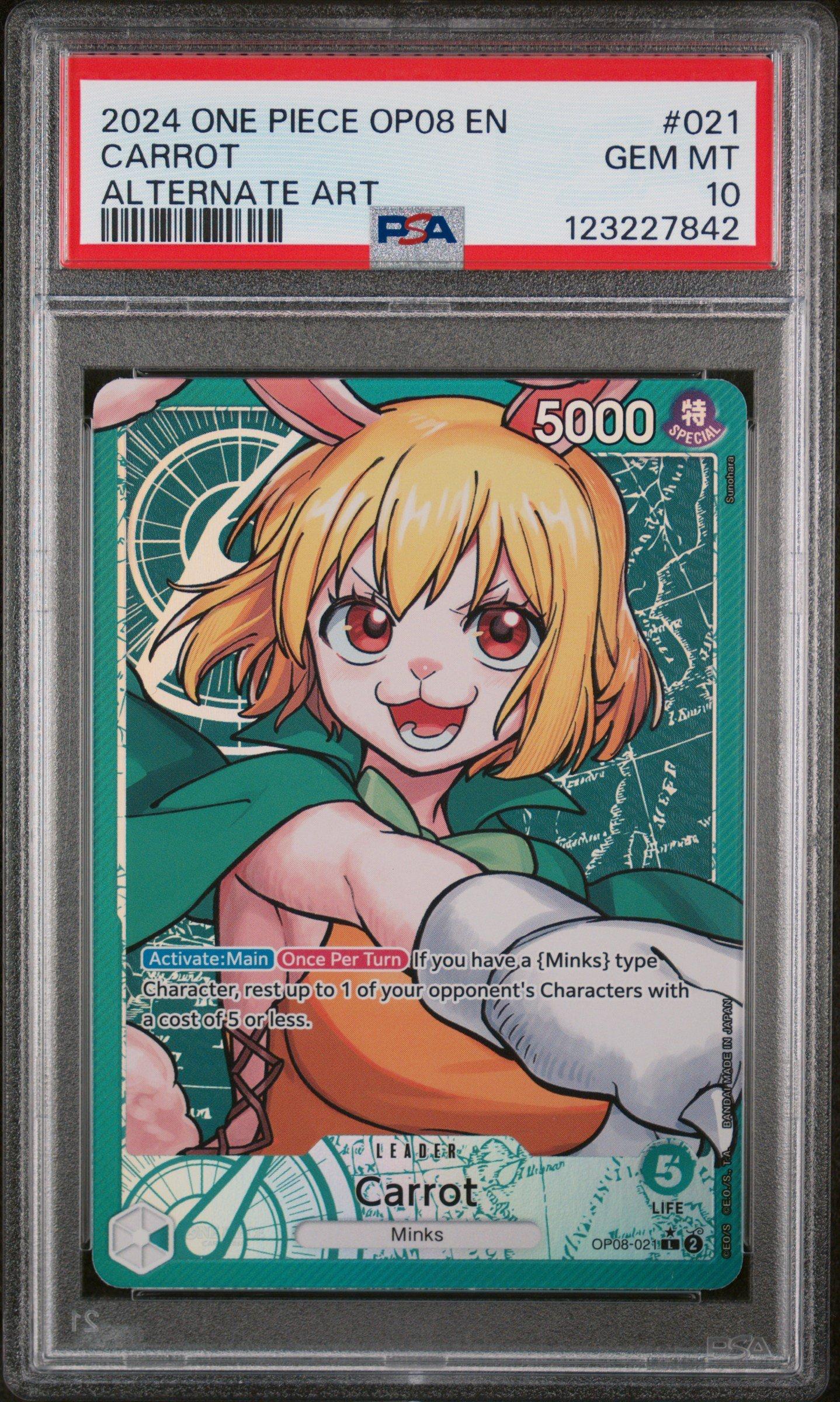 2024 One Piece Op08-two Legends 021 Carrot Alternate Art PSA 10