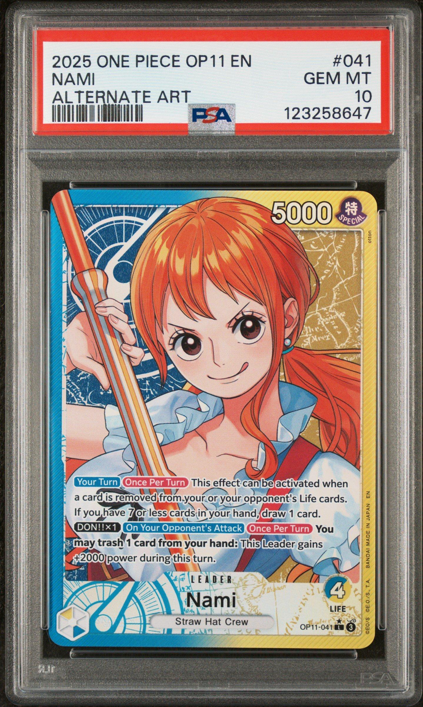 2025 One Piece Op11-a Fist Of Divine Speed 041 Nami Alternate Art PSA 10