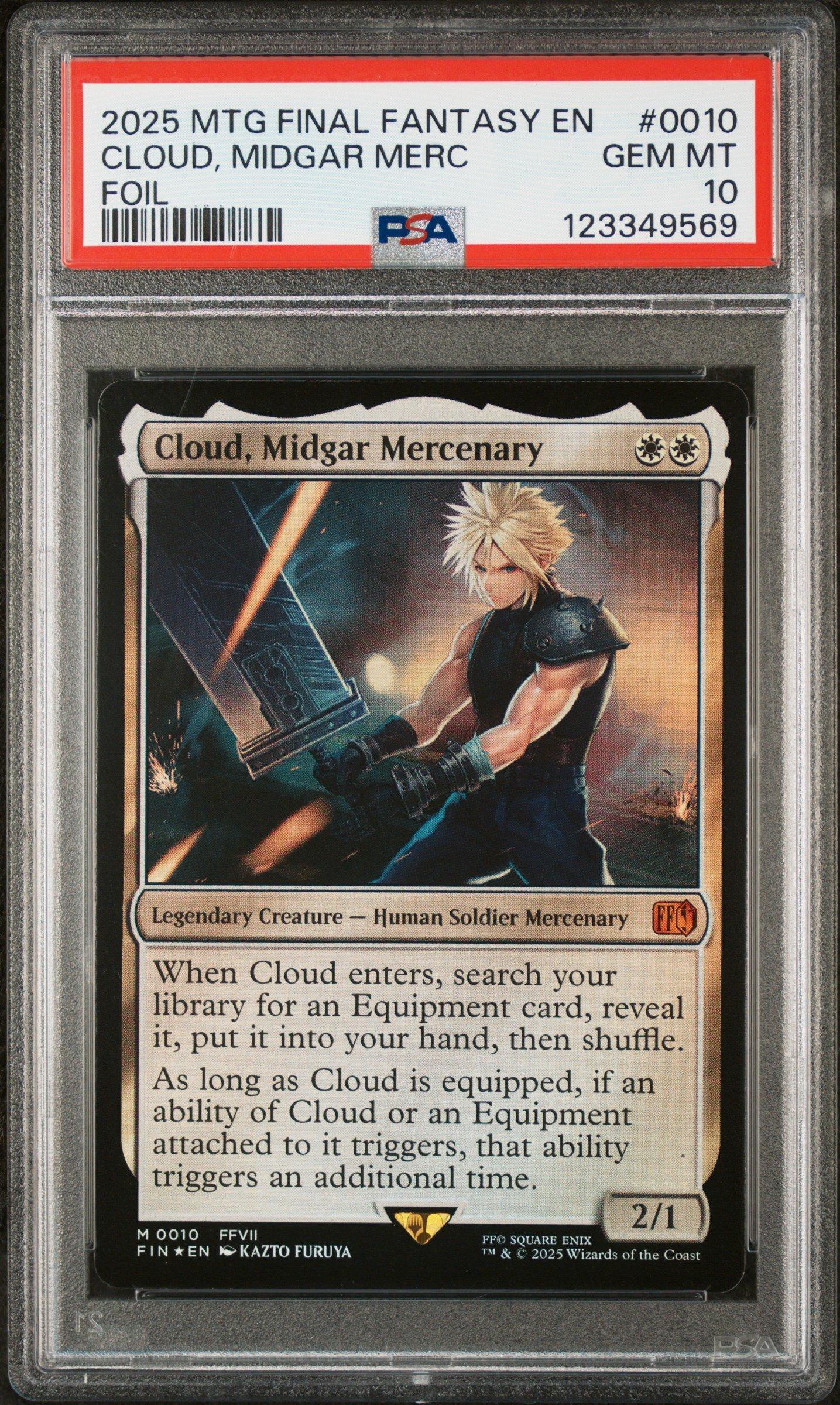2025 Magic The Gathering Final Fantasy 0010 Cloud, Midgar Mercenary Foil PSA 10