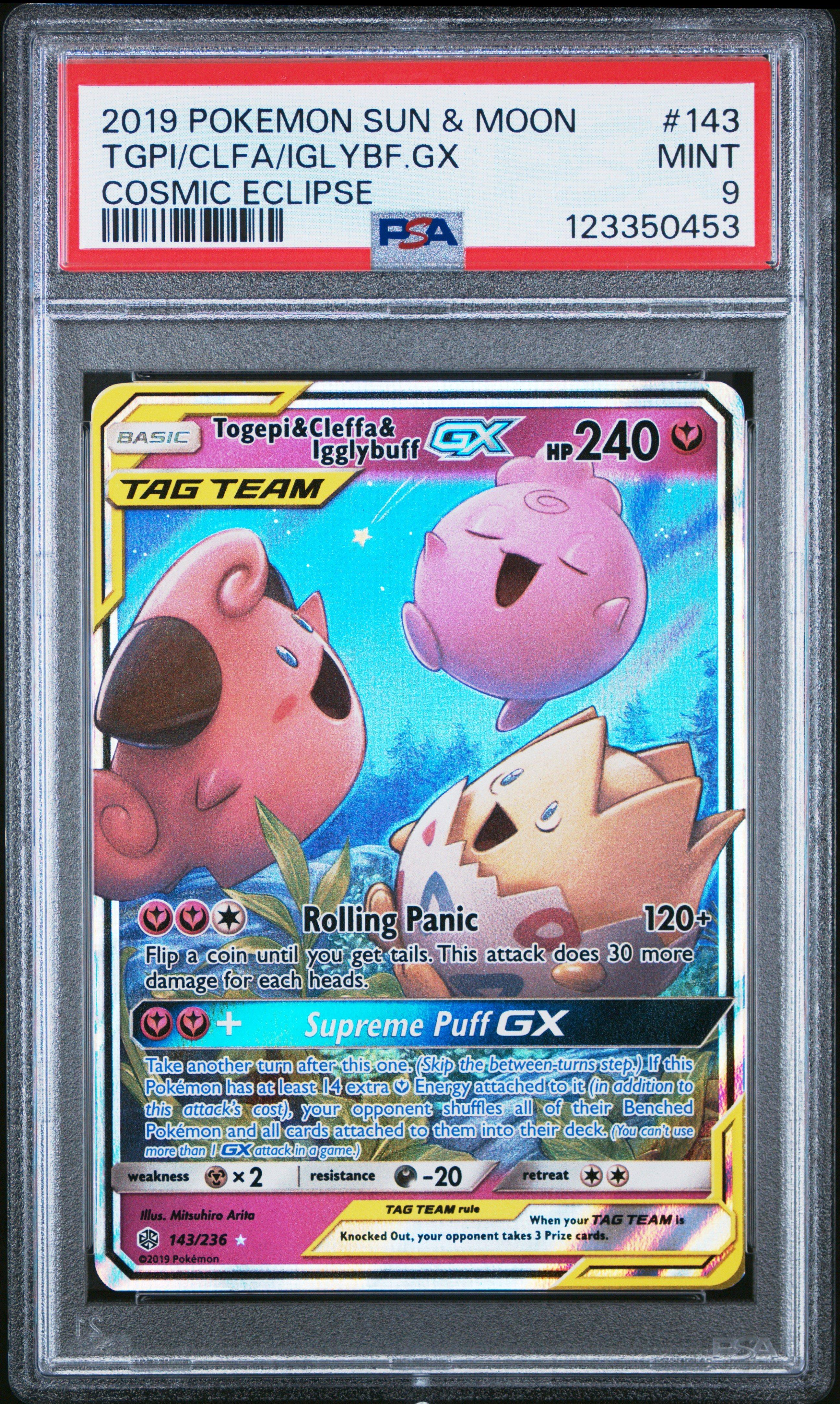 2019 Pokemon Sun & Moon Cosmic Eclipse 143 Togepi & Cleffa & Igglybuff Gx PSA