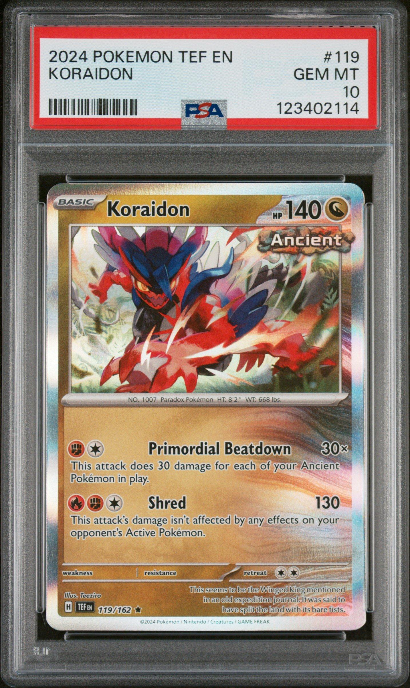 2024 Pokemon Tef En-temporal Forces 119 Koraidon PSA 10