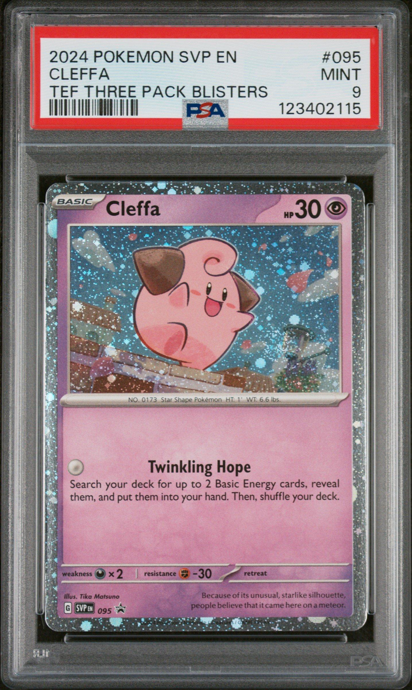 2024 Pokemon Svp En-sv Black Star Promo 095 Cleffa Temporal Forces Three Pack Blisters PSA 9