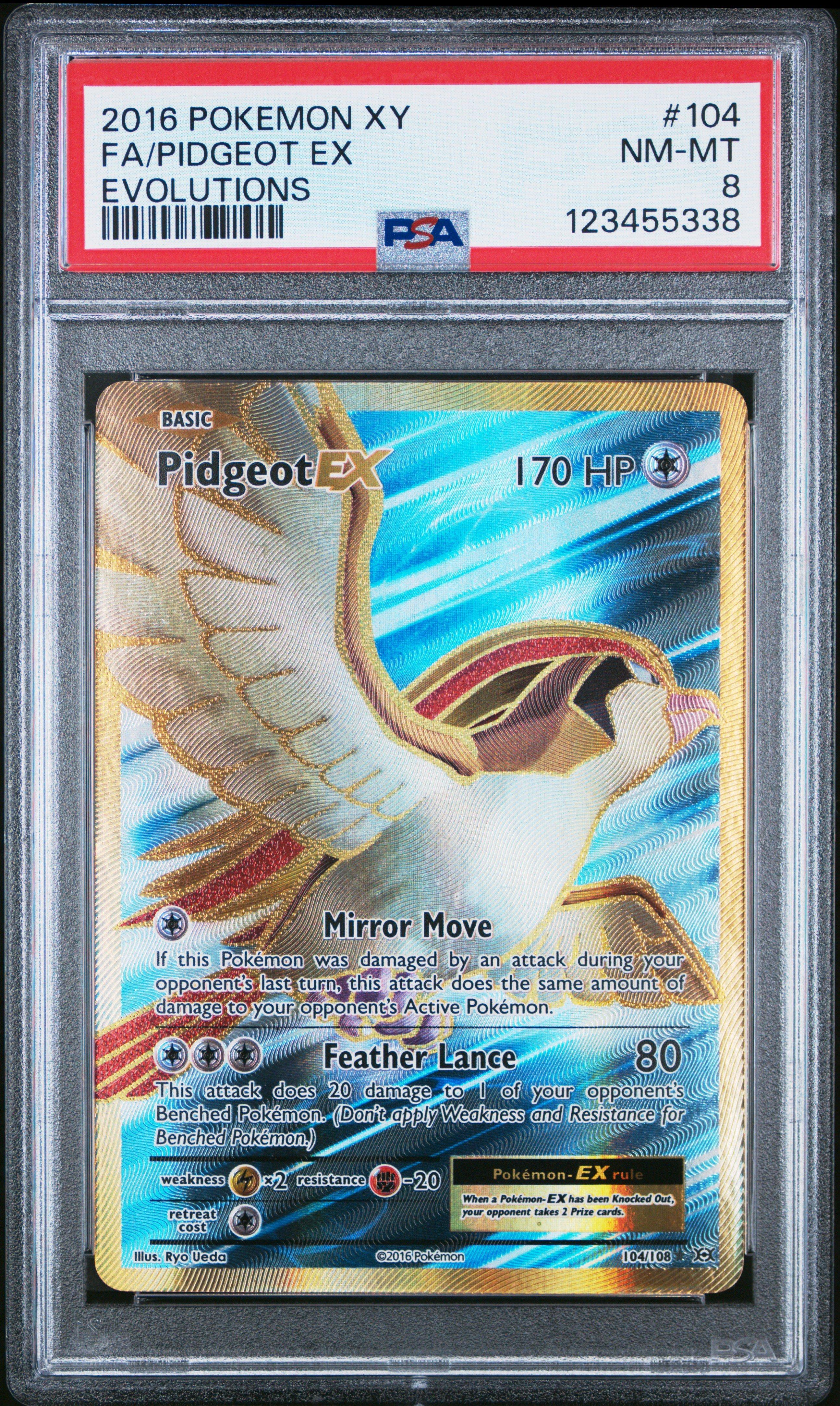 2016 Pokemon Xy Evolutions 104 Full Art/pidgeot Ex PSA 8 Graded
