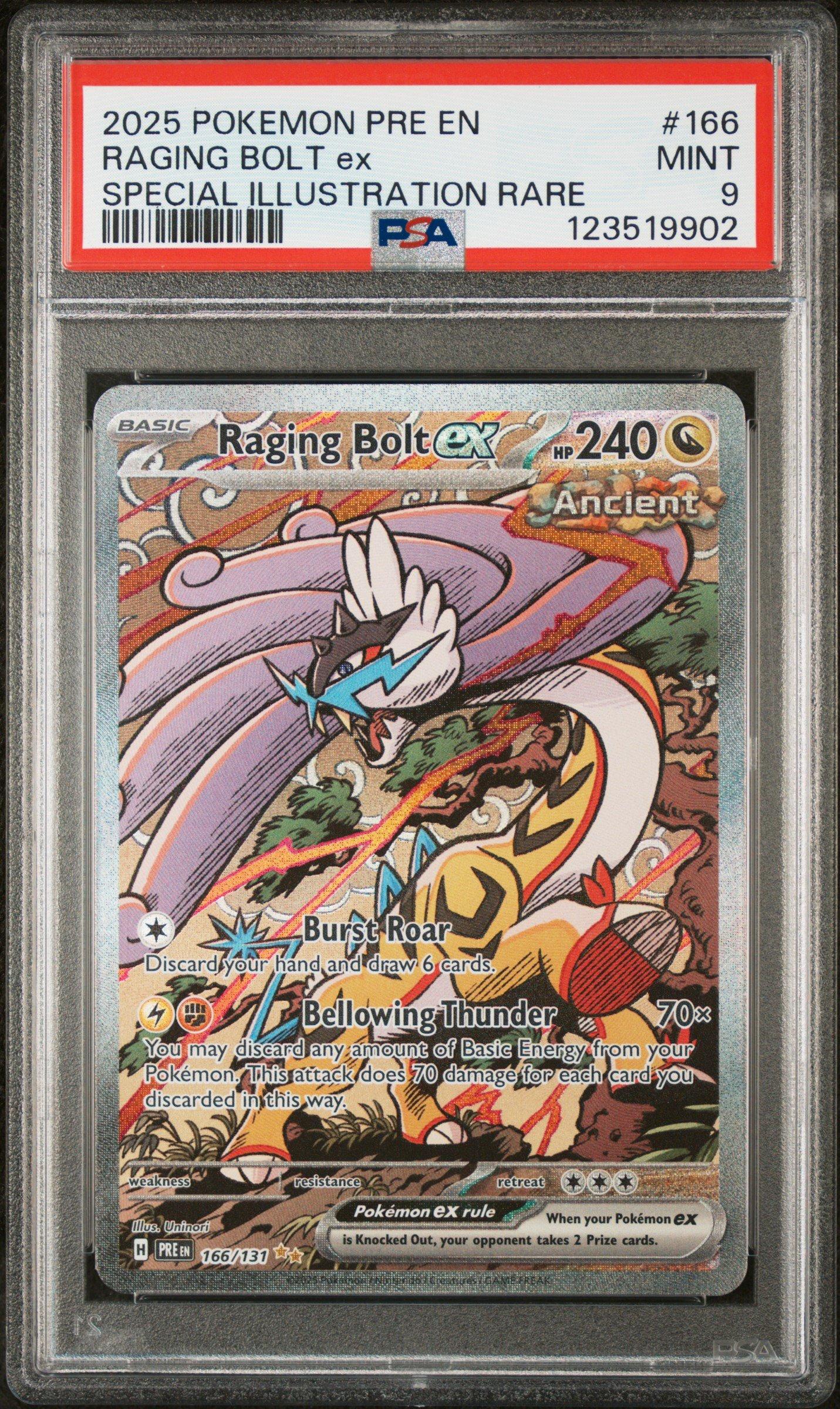 2025 Pokemon Pre En-prismatic Evolutions 166 Raging Bolt Ex Special Illustration Rare PSA