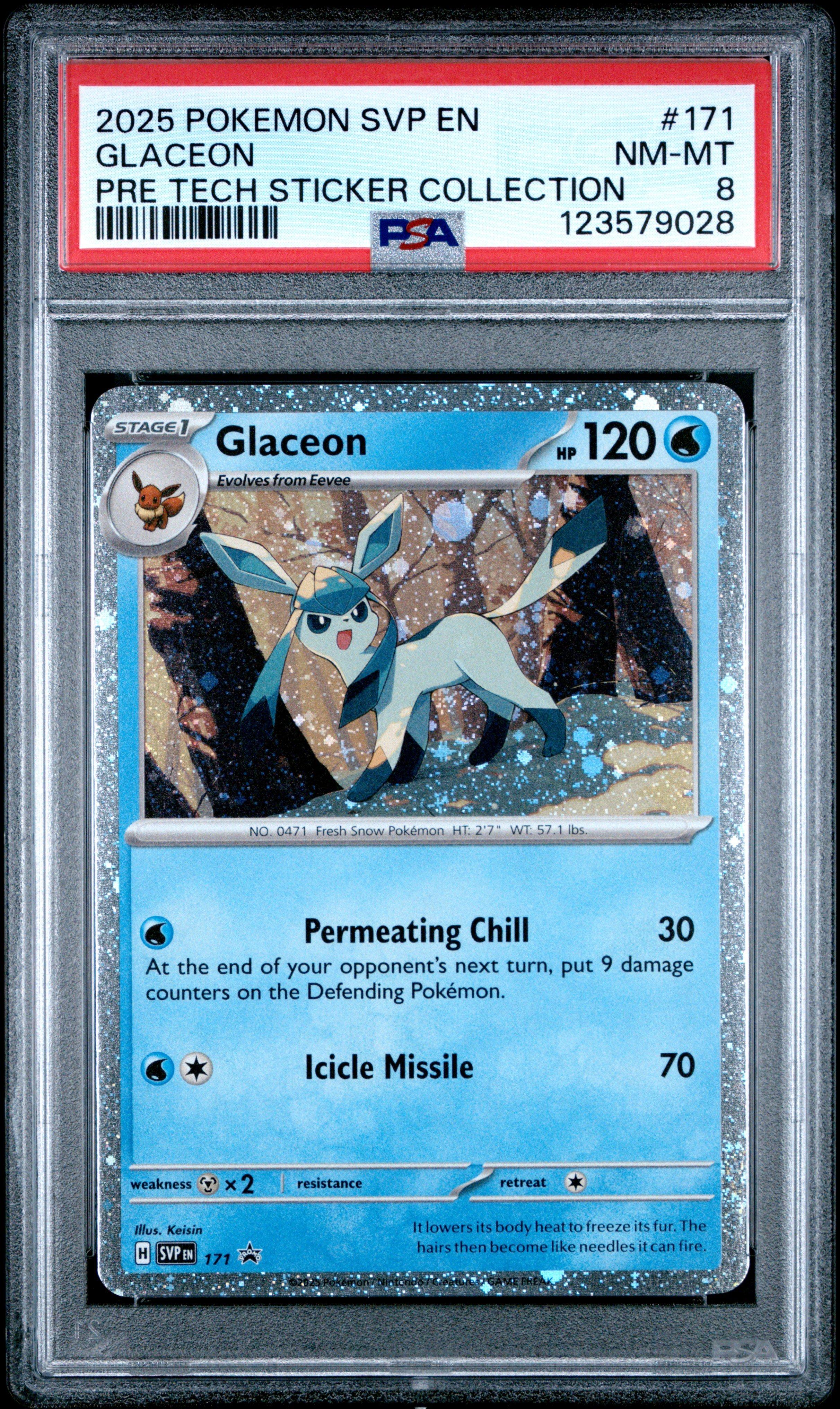 2025 Pokemon Svp En-sv Black Star Promo 171 Glaceon Prismatic Evolutions Tech Sticker Collection PSA 8