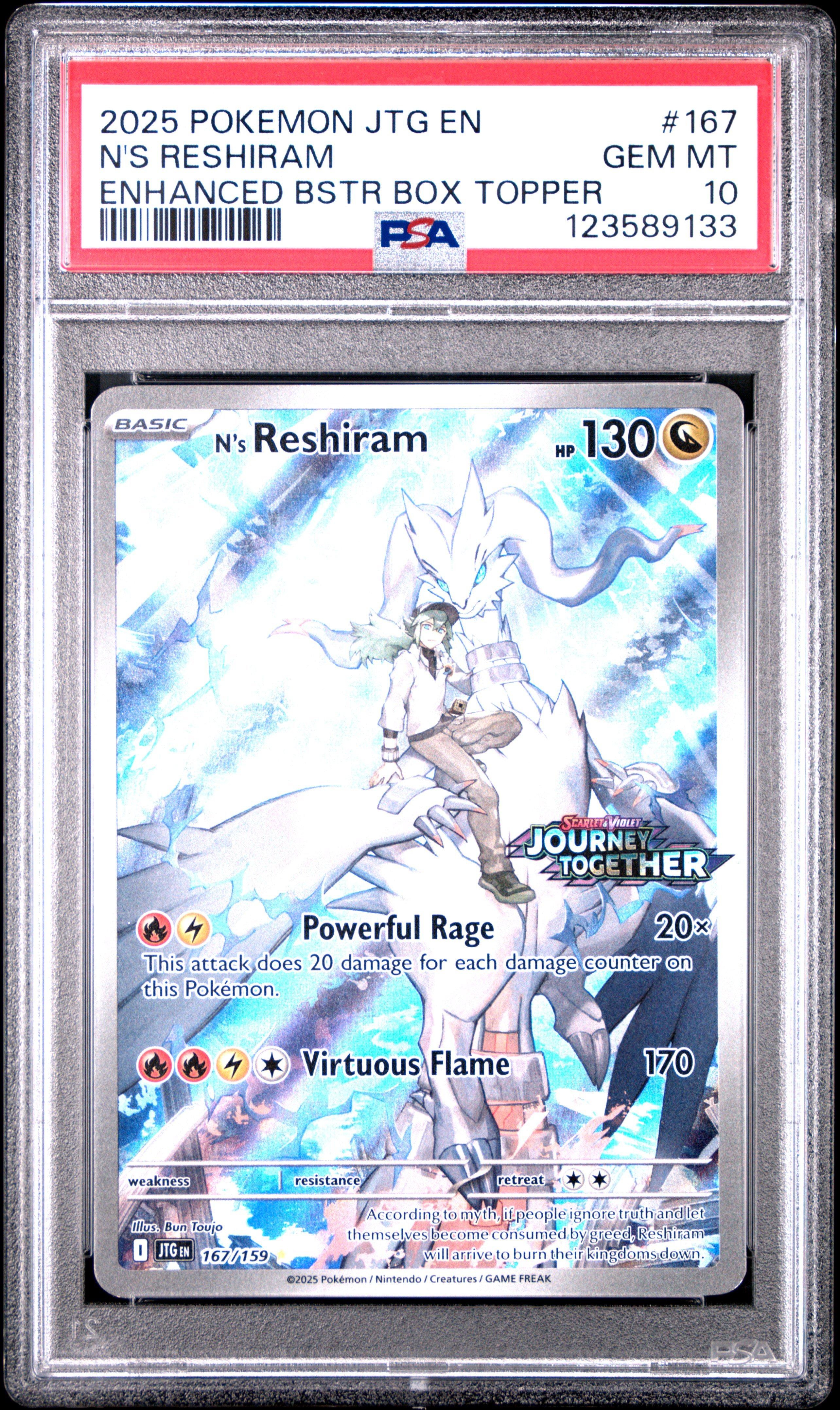 journey together booster box topper 2025 Pokemon Jtg En-journey Together 167 N's Reshiram Enhanced Booster Box  Topper PSA 9