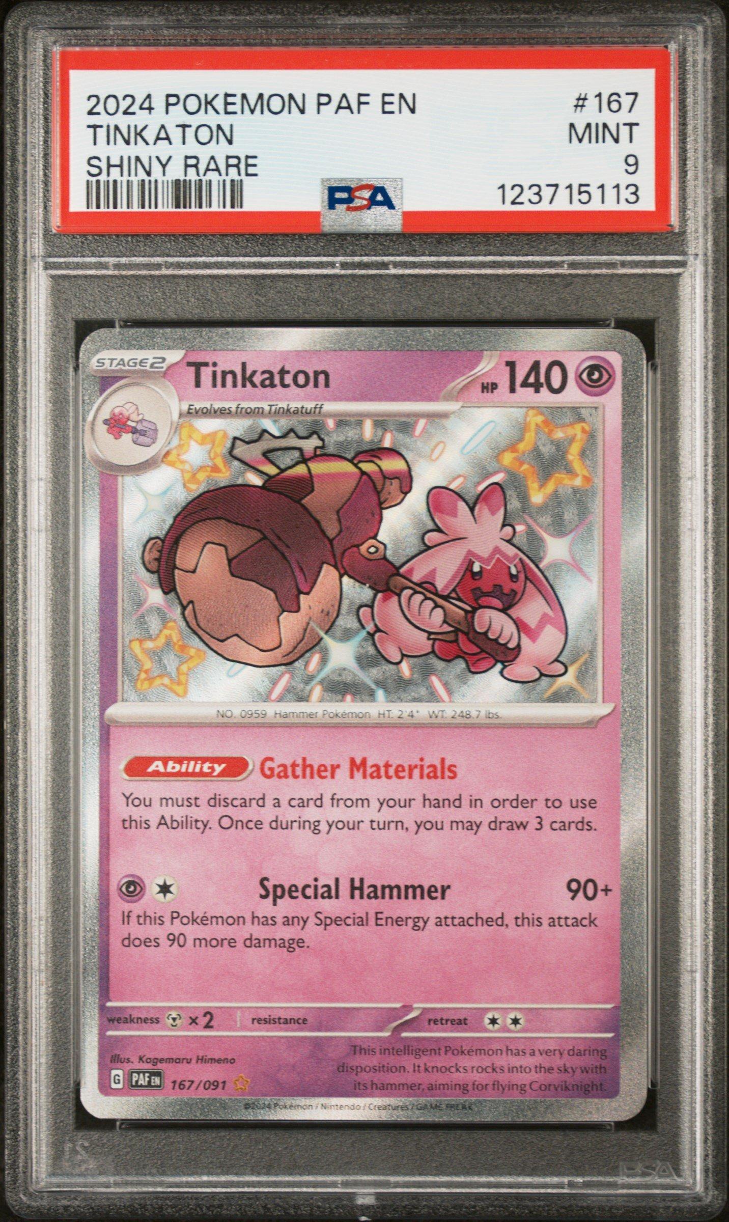 2024 Pokemon Paf En-paldean Fates 167 Tinkaton Shiny Rare PSA 9
