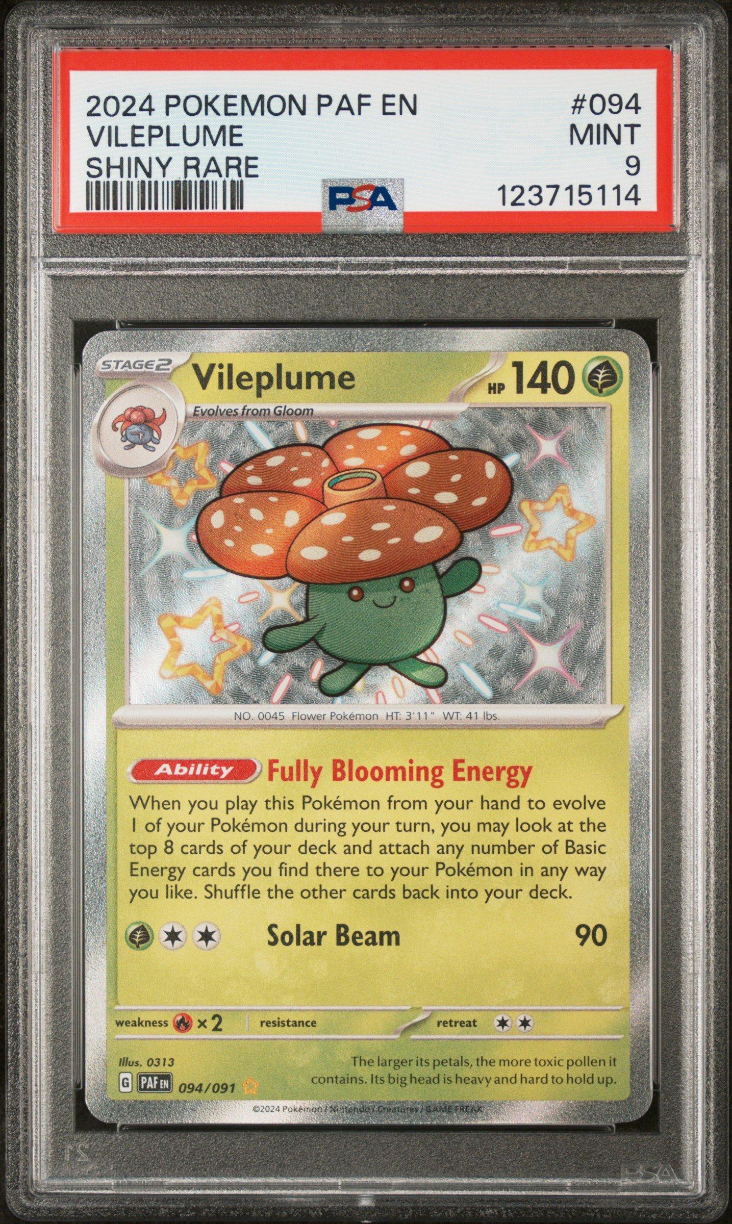 2024 Pokemon Paf En-paldean Fates 094 Vileplume Shiny Rare PSA 9 Graded Card  | GameStop