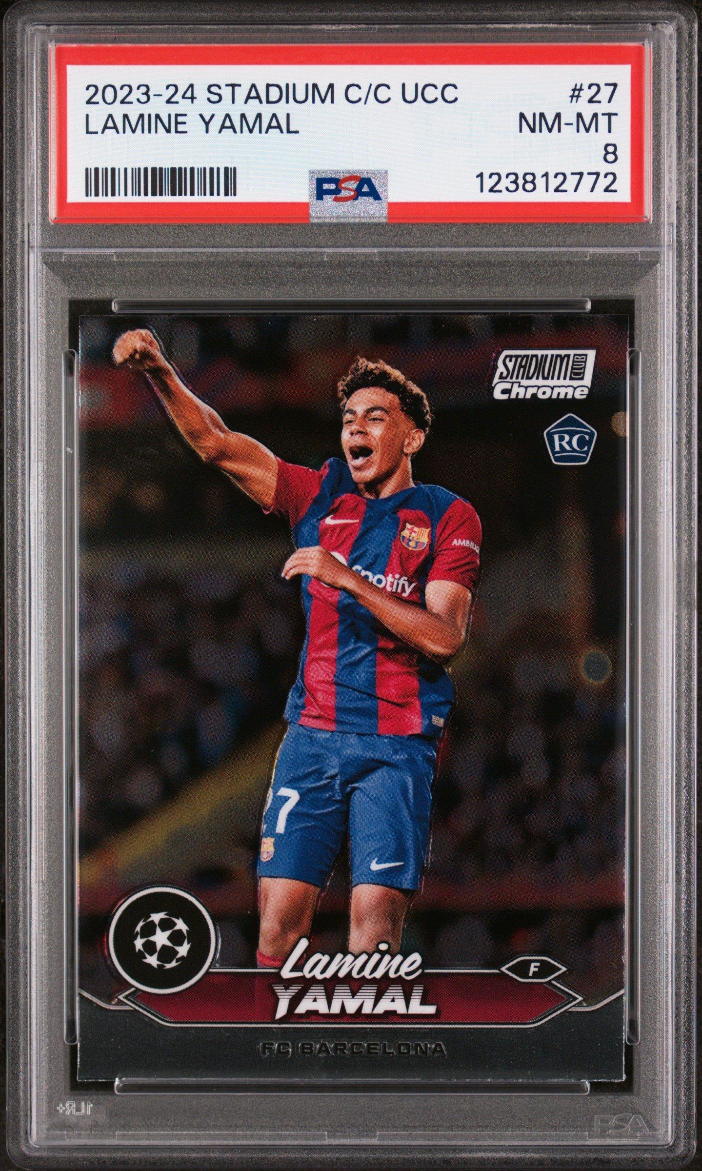2023-24 Topps Stadium Club Chrome Uefa Club Competitions 27 Lamine Yamal PSA 8