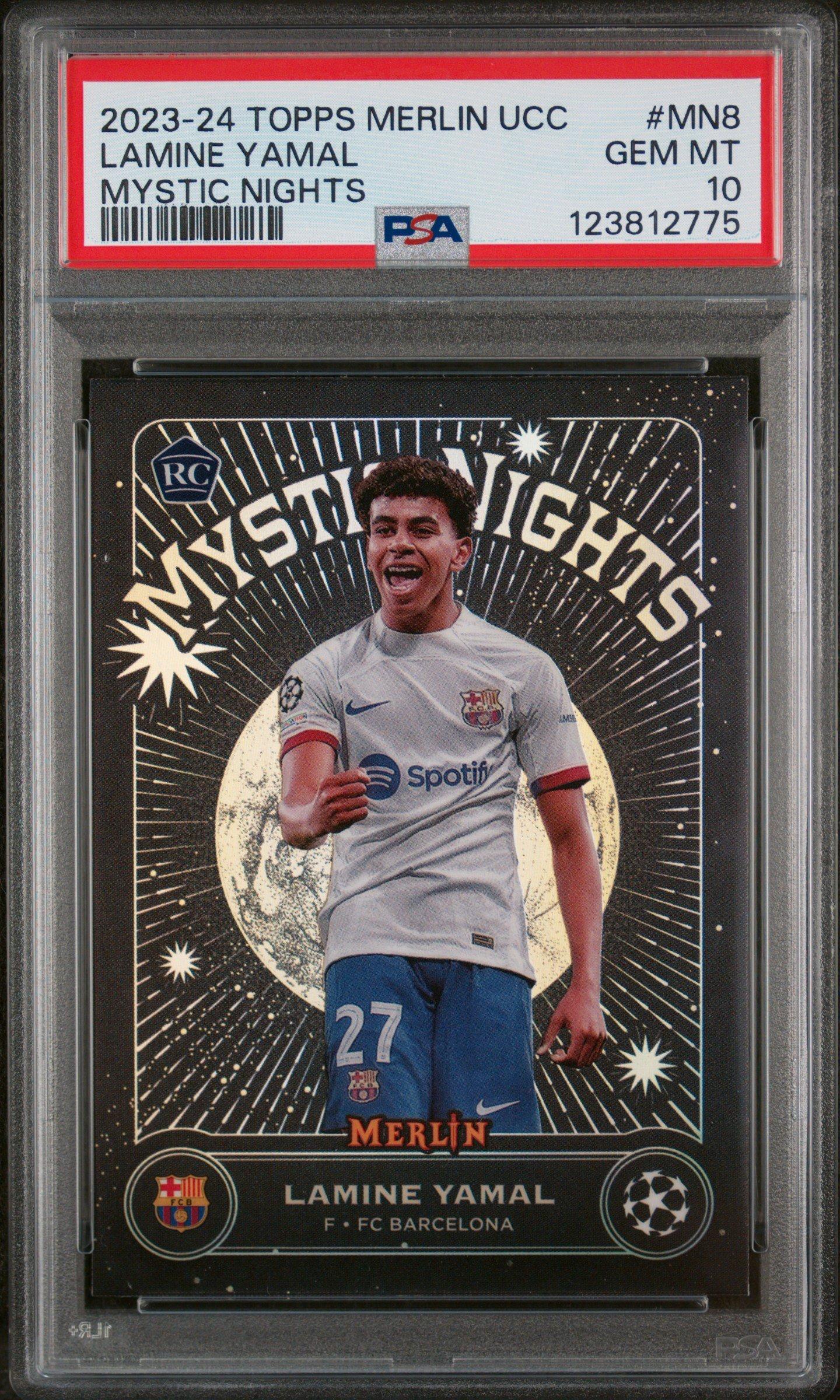 2023-24 Topps Merlin Uefa Club Competitions Mystic Nights Mn8 Lamine Yamal PSA 10