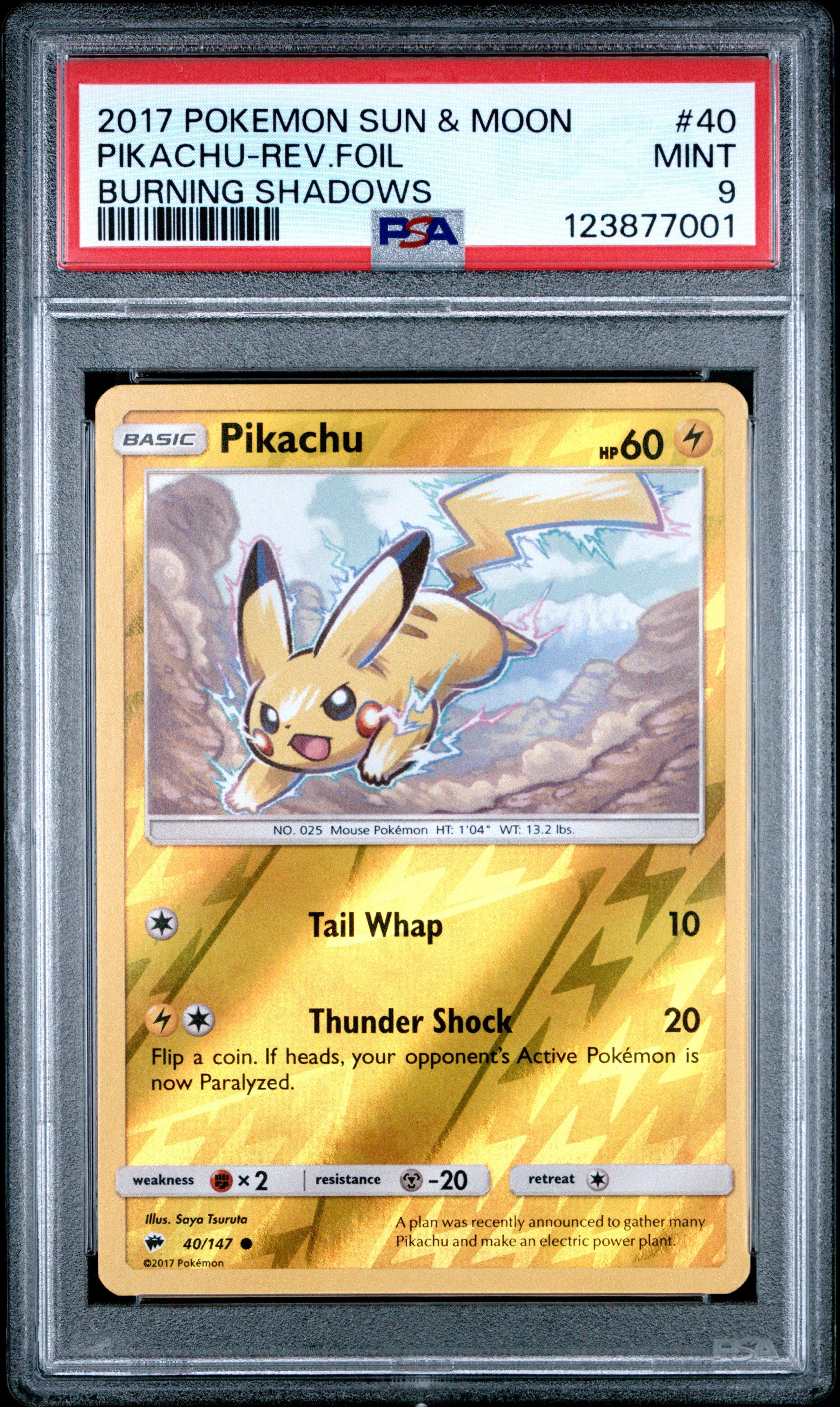 2017 Pokemon Sun & Moon Burning Shadows 40 Pikachu-reverse Foil PSA 9
