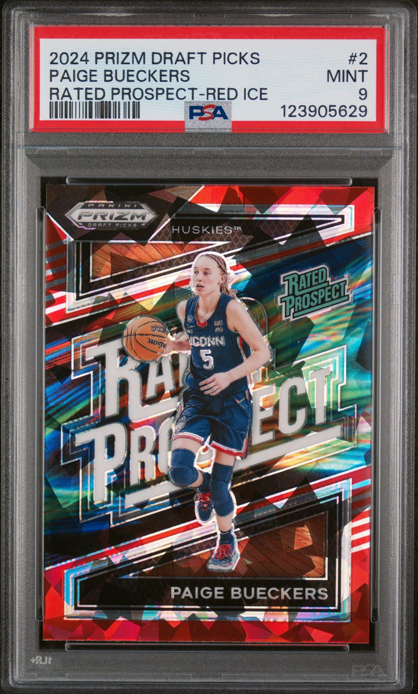 2024 Panini Prizm Draft Picks Rated Prospect 2 Paige Bueckers Red Ice PSA 9