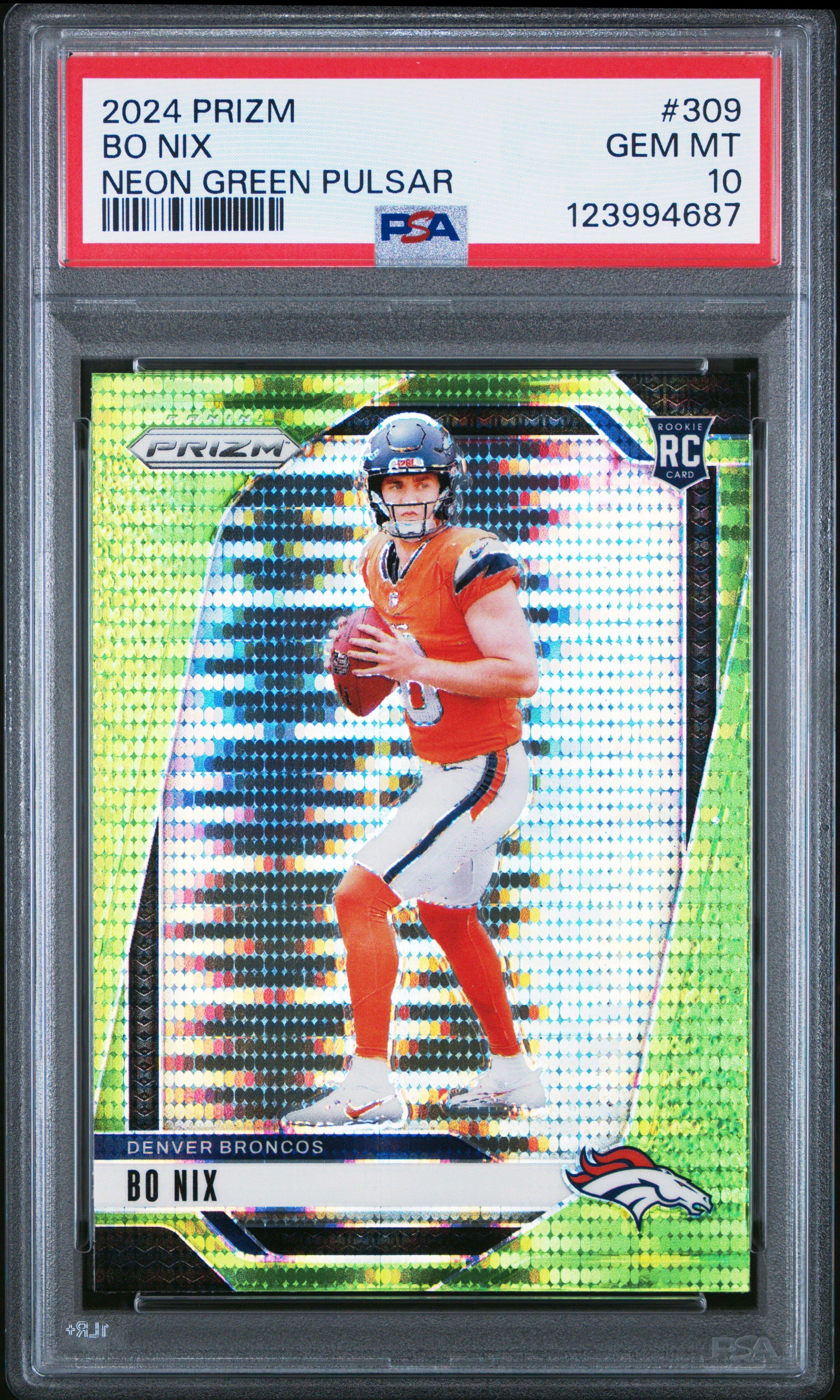2024 Panini Prizm 309 Bo Nix Neon Green Pulsar PSA 10 Graded Card