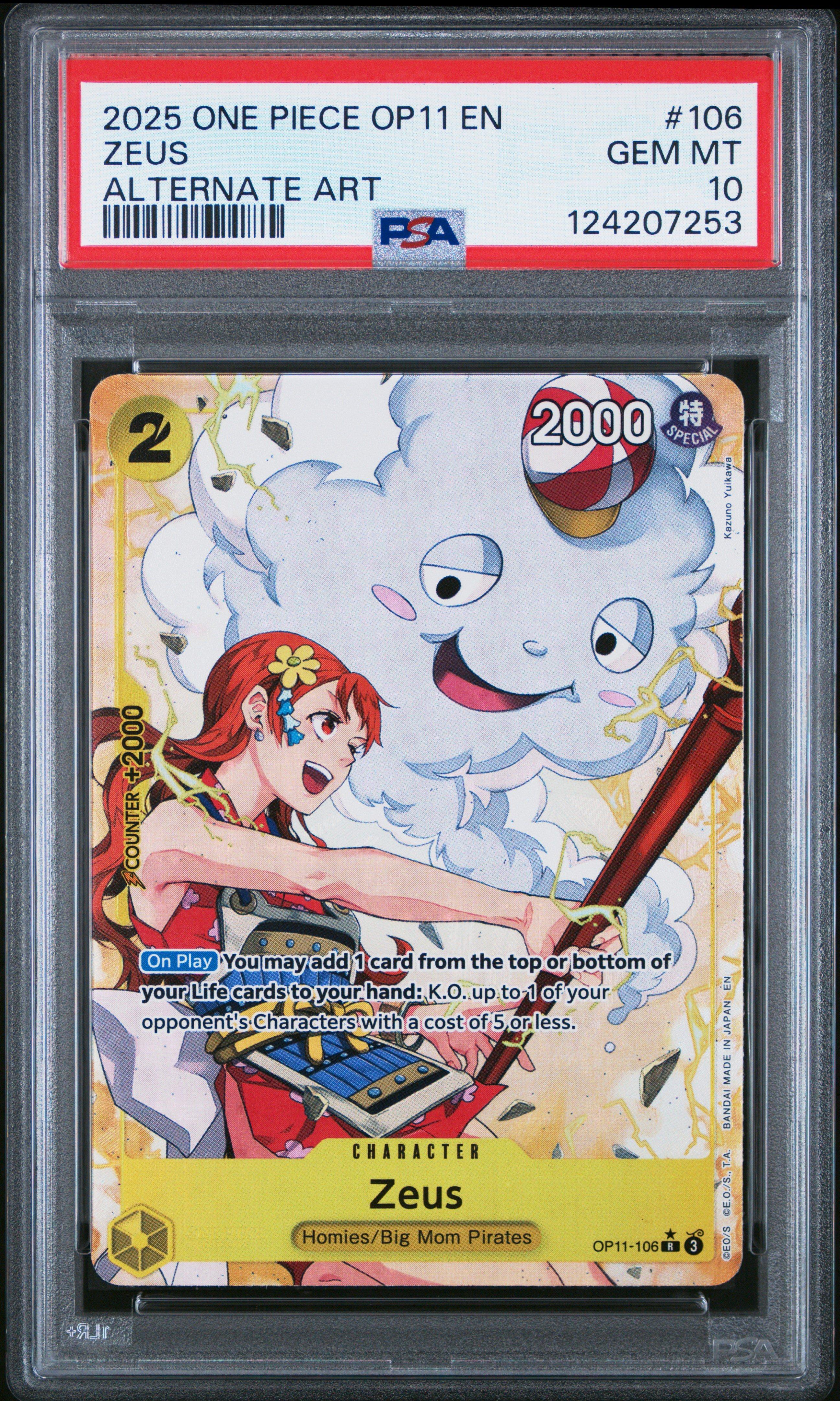2025 One Piece Op11-a Fist Of Divine Speed 106 Zeus Alternate Art PSA 10