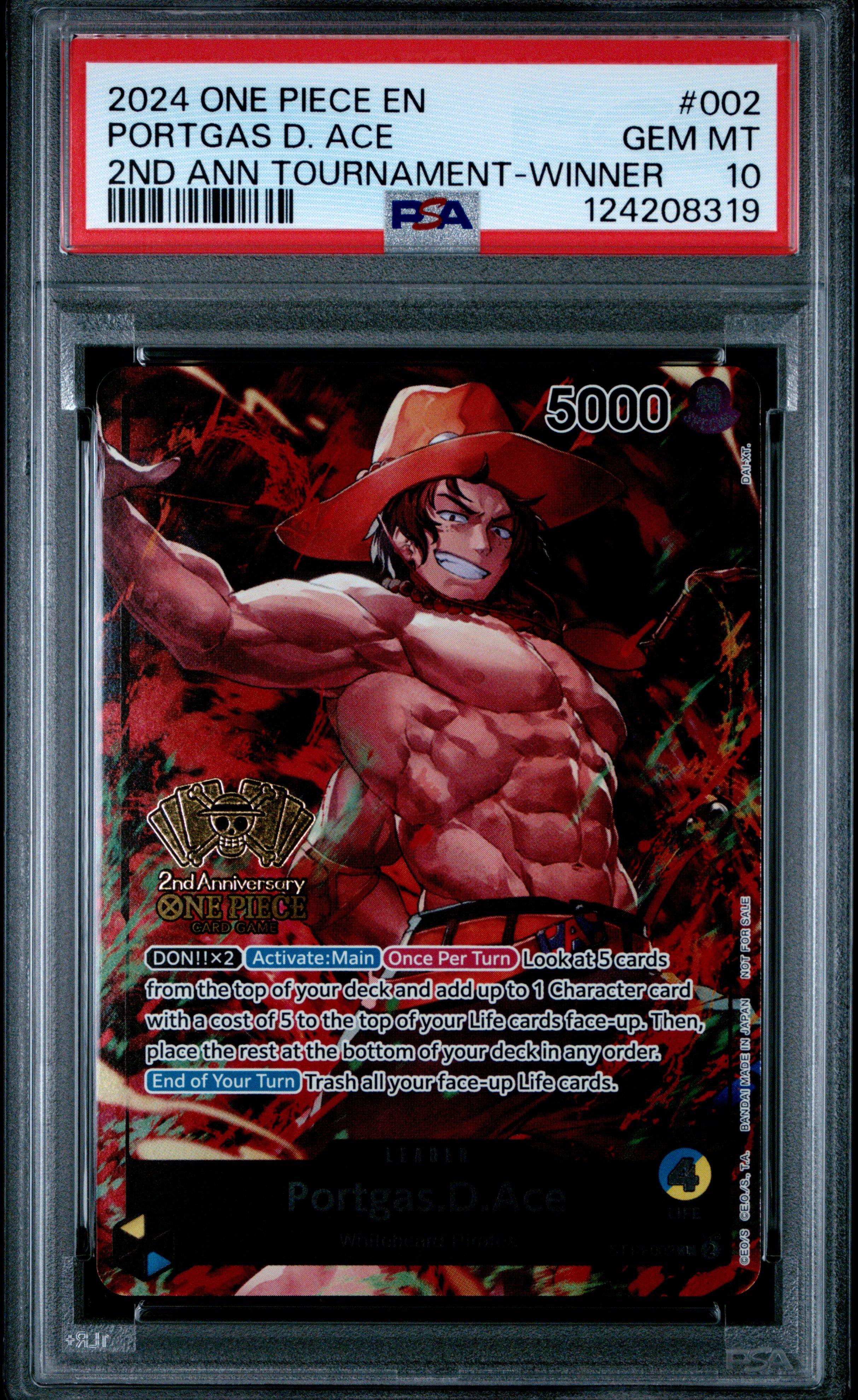 2024 One Piece Promos 002 Portgas D. Ace 2nd Anniversary Tournament-winner PSA 10