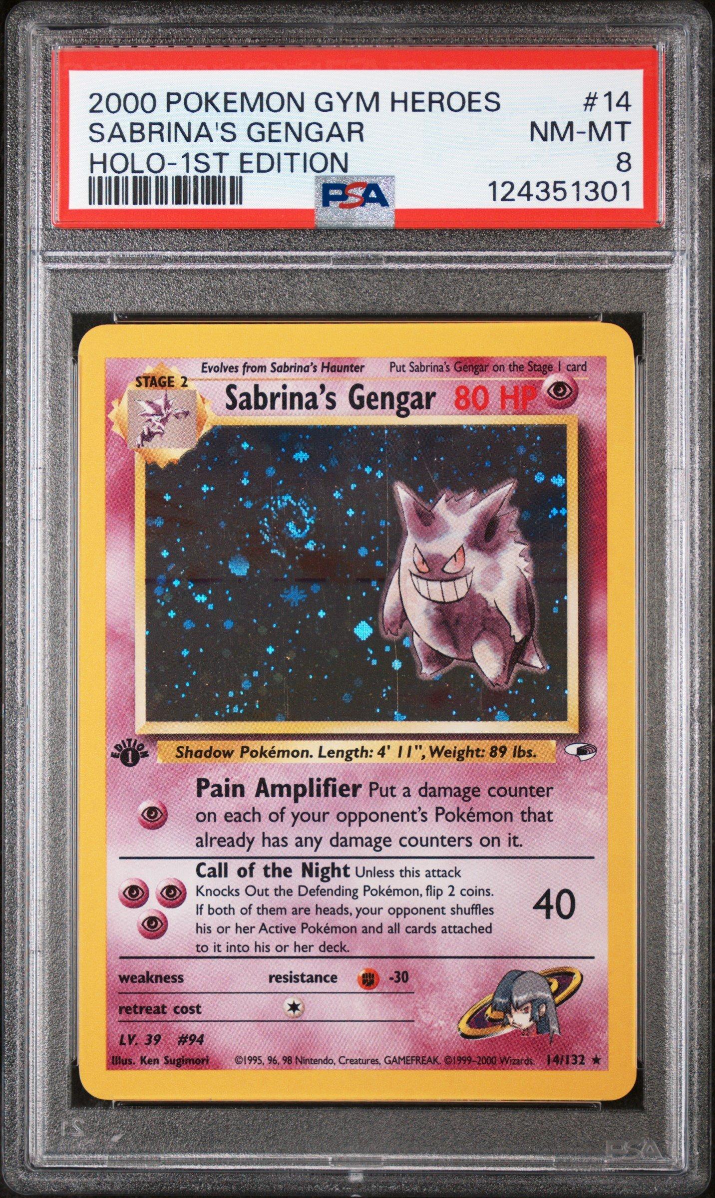 2000 Pokemon Gym Heroes 14 Sabrina's Gengar Holo-1st Edition PSA 8