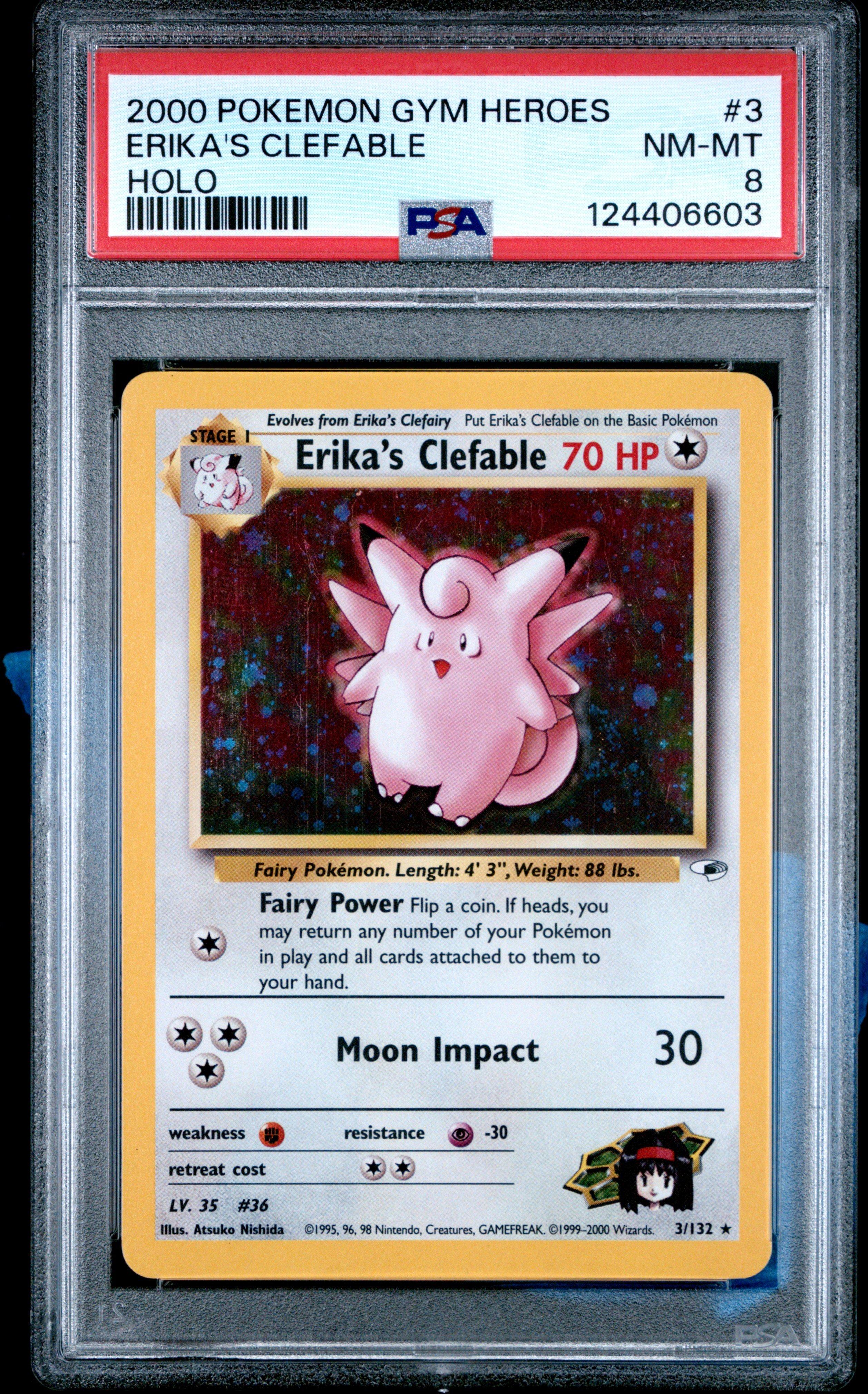 2000 Pokemon Gym Heroes 3 Erika's Clefable Holo PSA 8 Graded Card