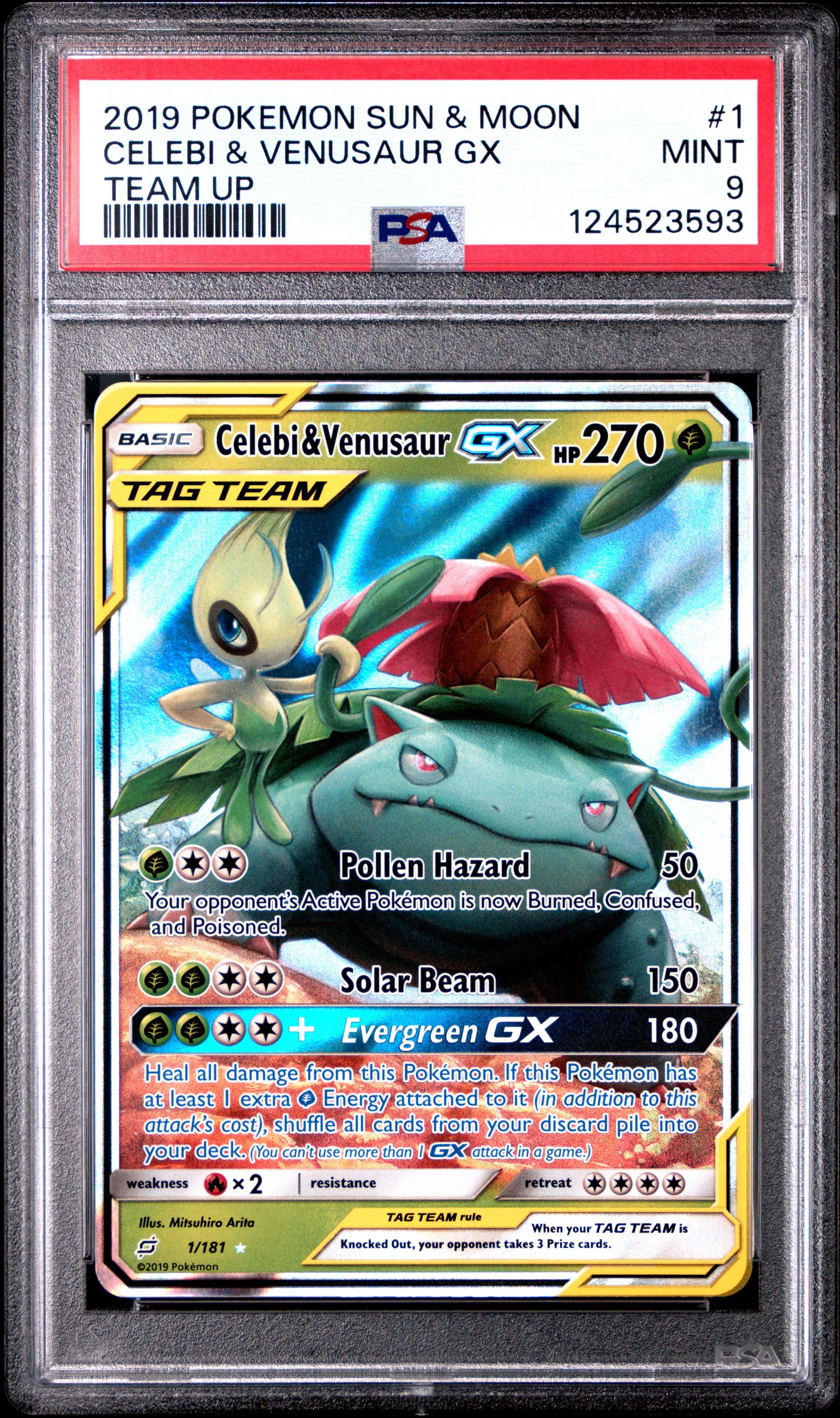 2019 Pokemon Sun & Moon Team Up 1 Celebi & Venusaur Gx PSA