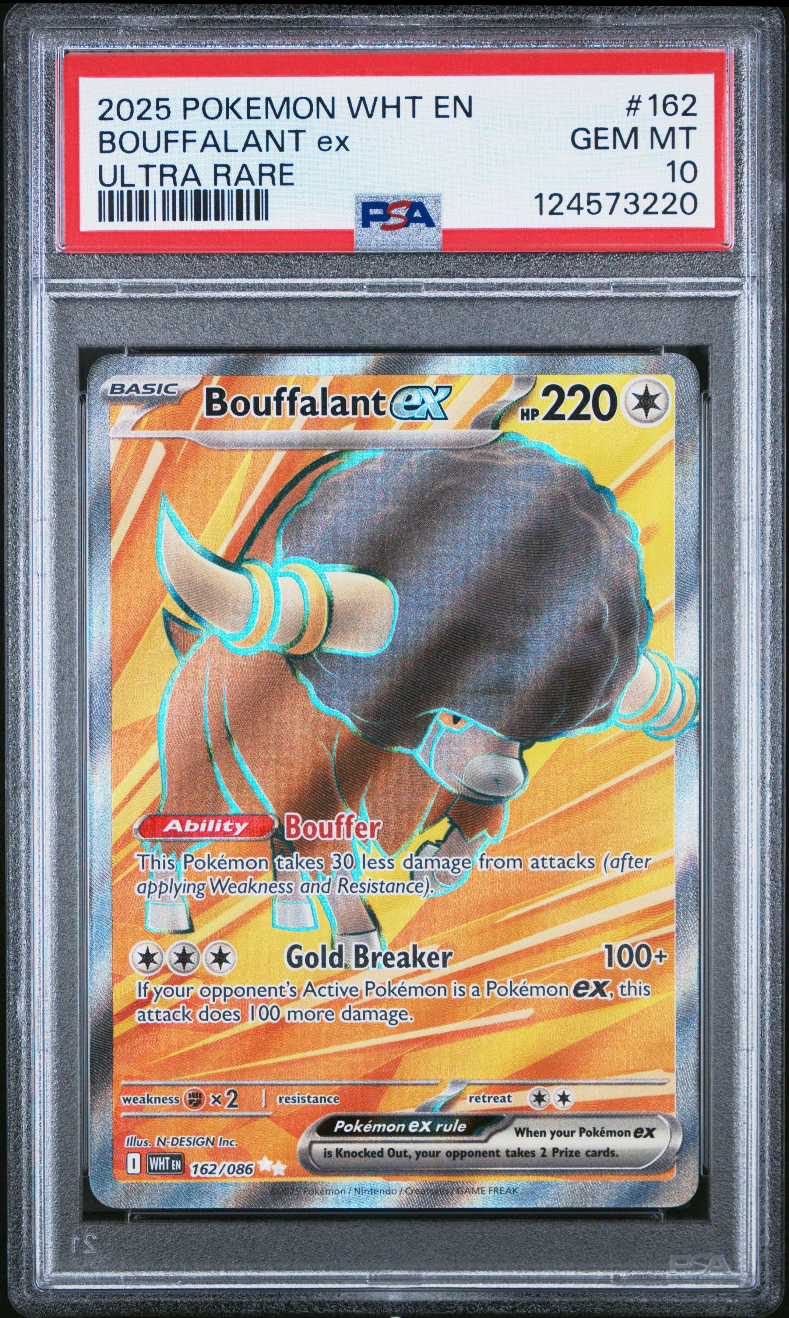 2025 Pokemon Wht En-white Flare 162 Bouffalant Ex Ultra Rare PSA