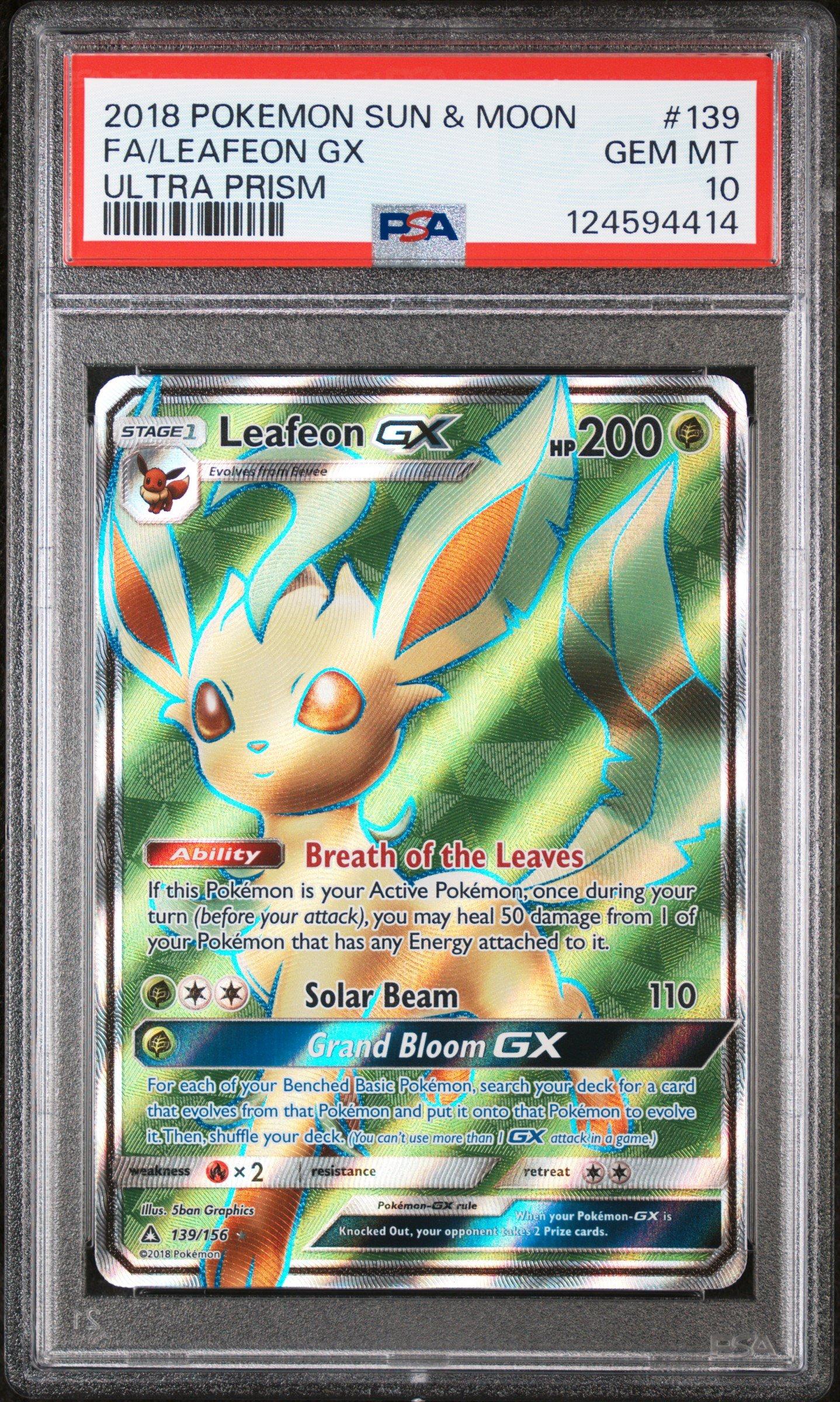 2018 Pokemon Sun & Moon Ultra Prism 139 Full Art/leafeon Gx PSA 10