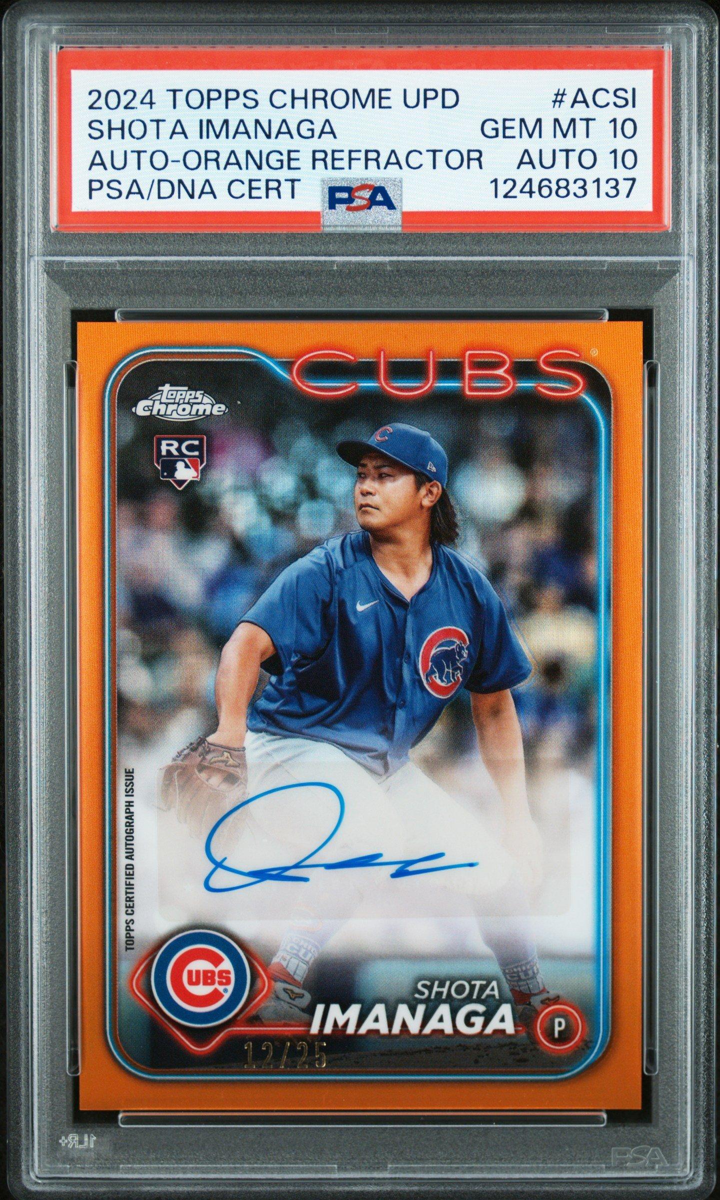 does gamestop grade baseball cards 2024 Topps Chrome Update Chrome Baseball Update Series Autographs Acsi  Shota Imanaga Orange Refractor PSA 10 Graded Card
