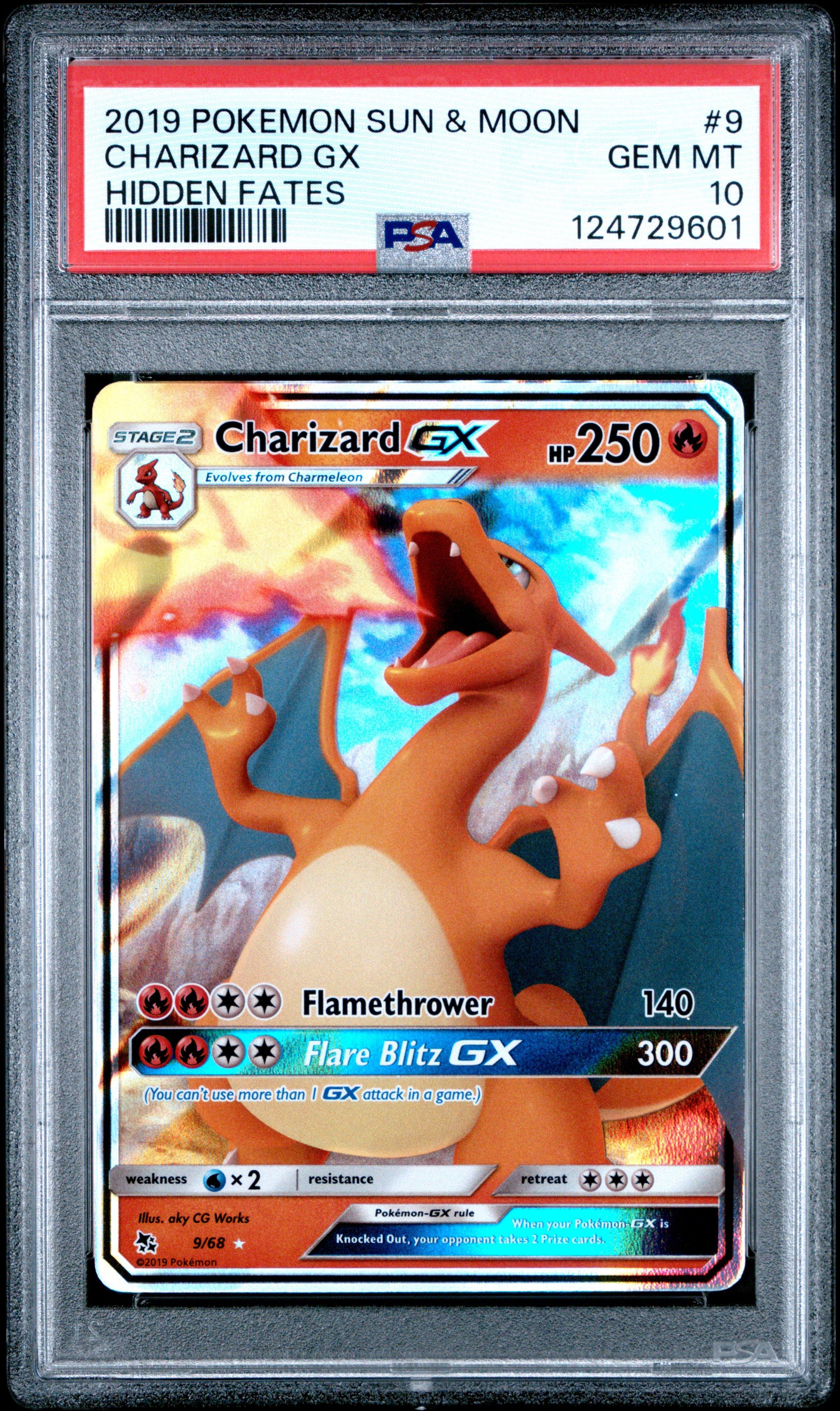 2019 Pokemon Sun & Moon Hidden Fates 9 Charizard Gx PSA 10 Graded