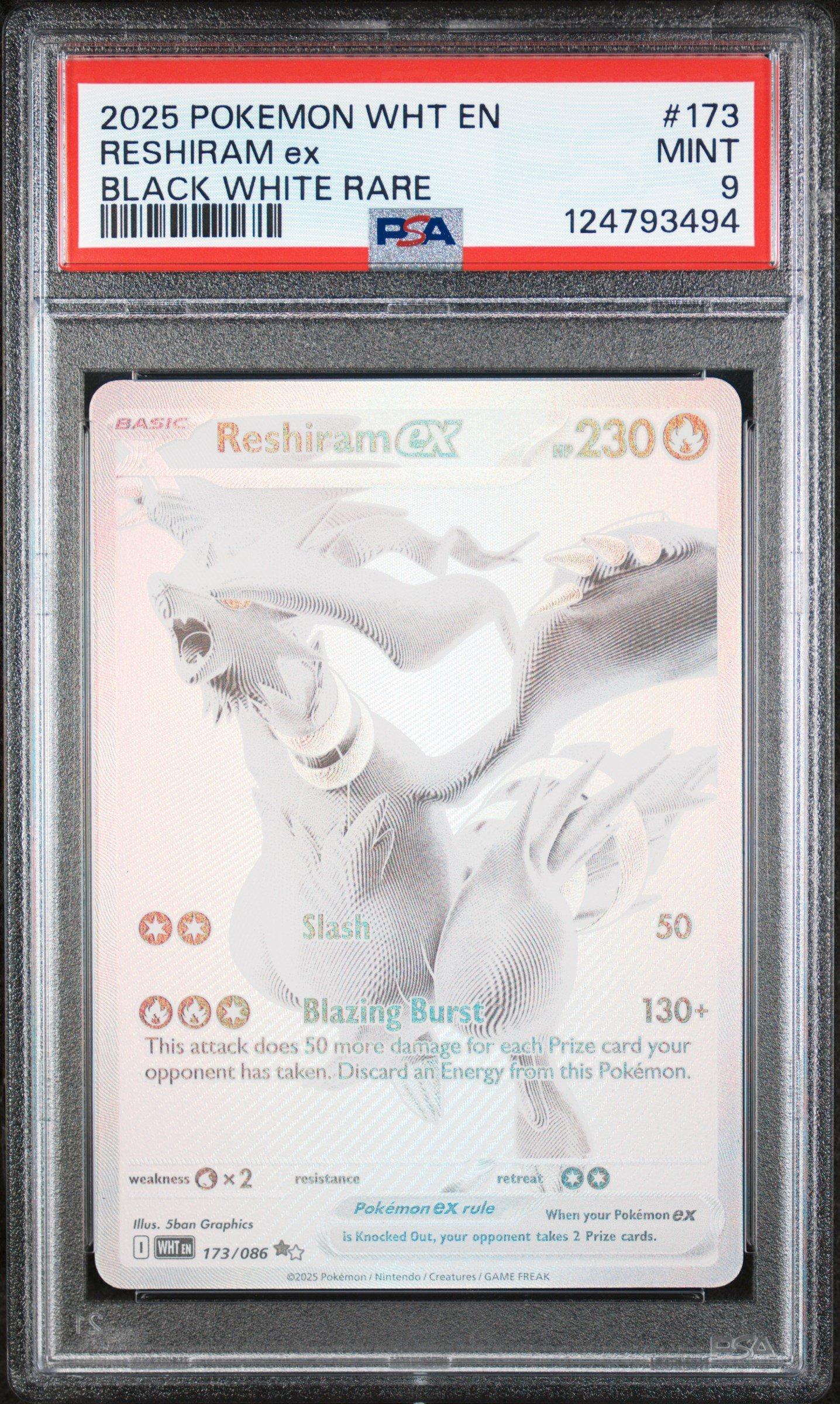 2025 Pokemon Wht En-white Flare 173 Reshiram Ex Black White Rare