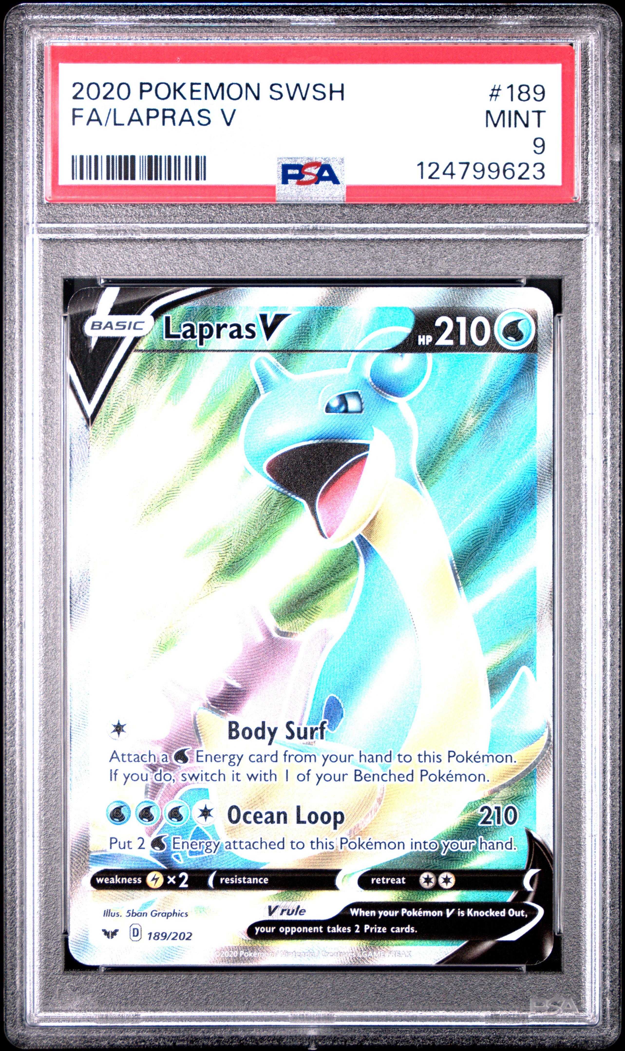 2020 Pokemon Sword & Shield 189 Full Art/lapras V PSA 9 Graded