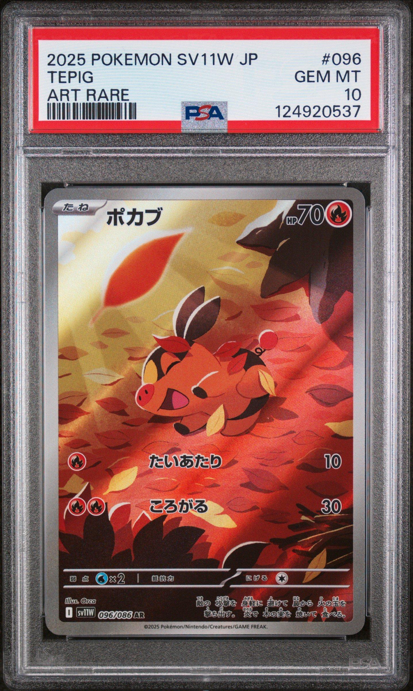 2025 Pokemon Japanese Sv11w-white Flare 096 Tepig Art Rare PSA 10
