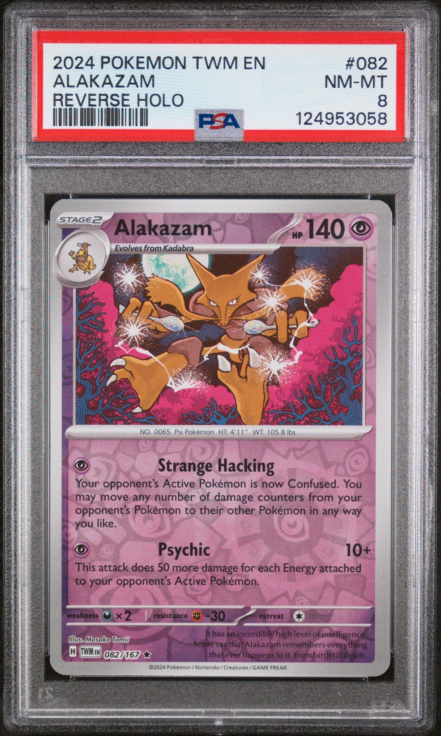 2024 Pokemon Twm En-twilight Masquerade 082 Alakazam Reverse Holo PSA 8