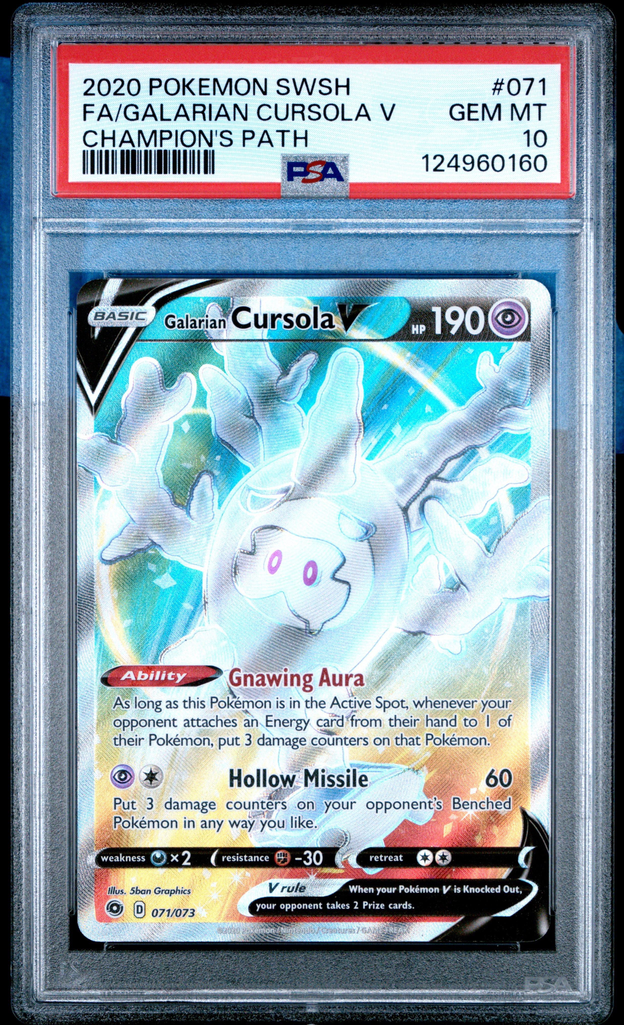 2020 Pokemon Sword & Shield Champion's Path 071 Full Art/galarian Cursola V  PSA 10 Graded Card | GameStop