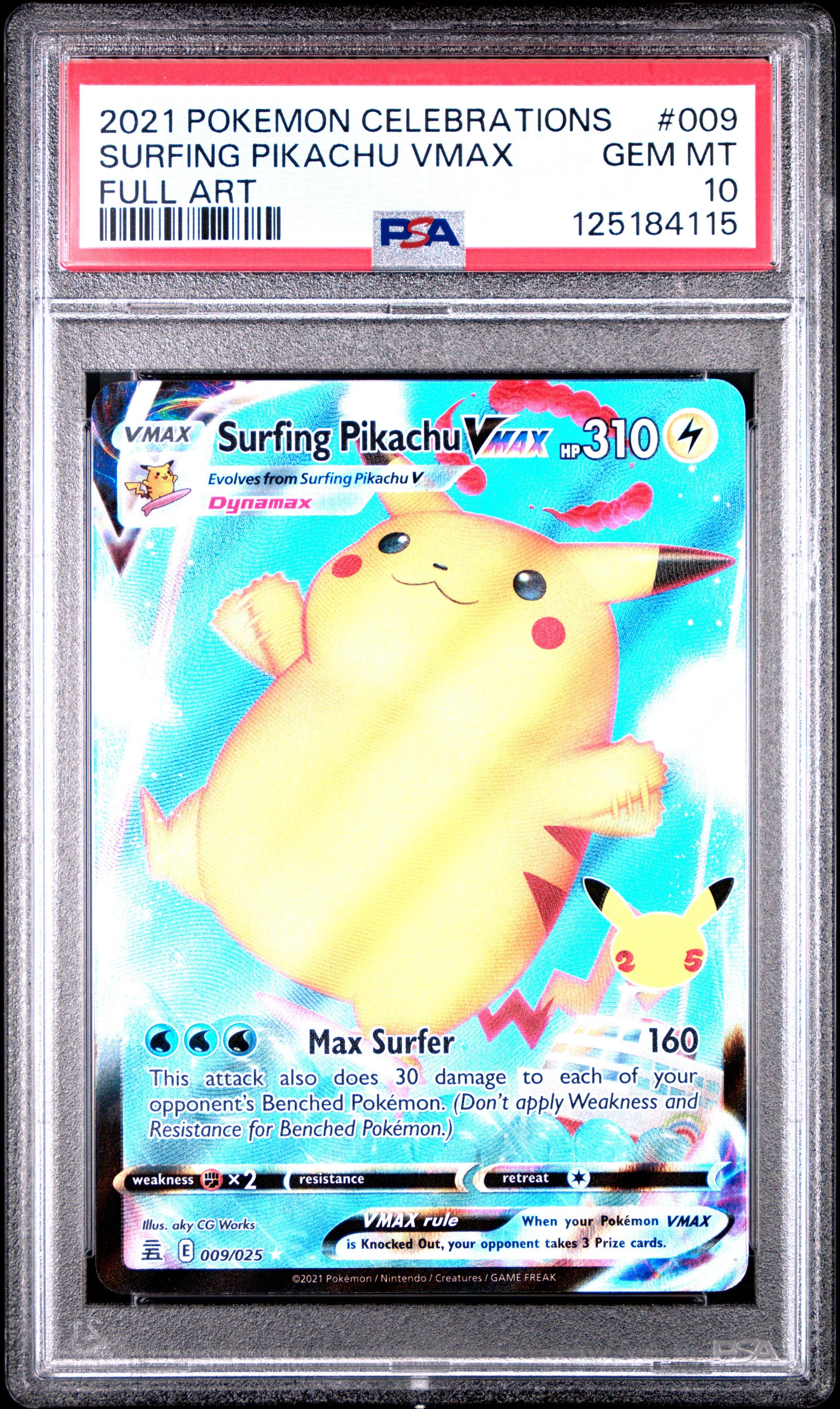 2021 Pokemon Celebrations 009 Full Art/surfing Pikachu Vmax PSA 10