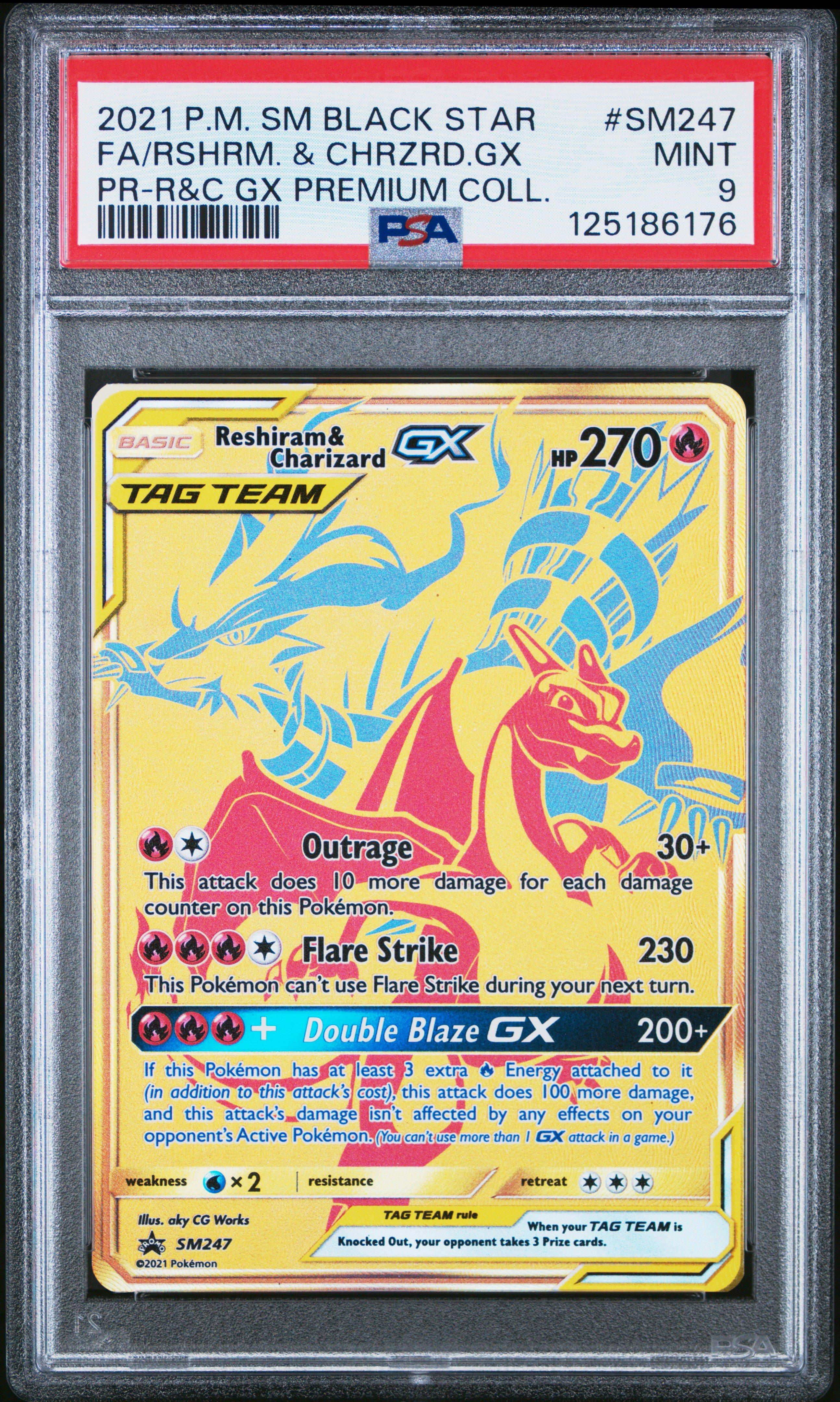 pokemon card charizard and reshiram gx 2021 Sm Black Star Promo Sm247 Full Art/reshiram & & Charizard Gx Premium Collection PSA 9 Graded [1RRR] Flare Strike (230) This Pokemon cant use Flare Strike during your next turn POKEMON TCG RESHIRAM & CHARIZARD
