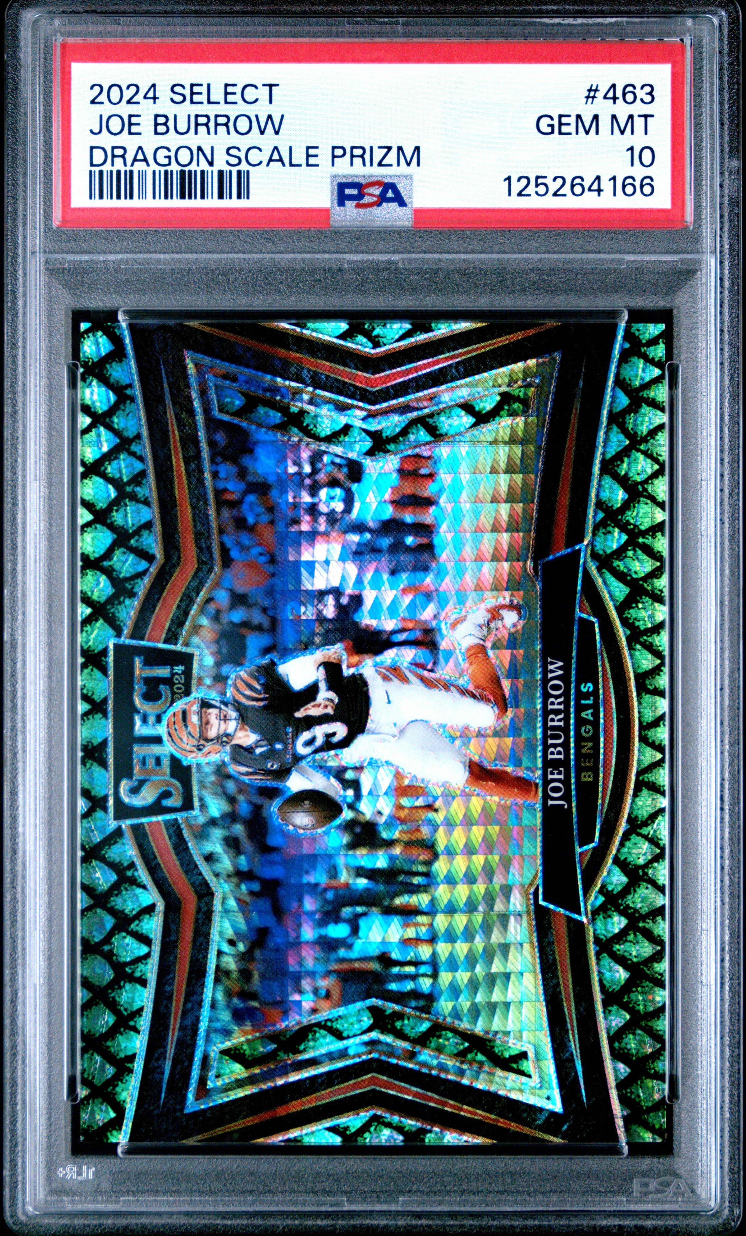 joe burrow graded card 2024 Panini Select 463 Joe Burrow Dragon Scale Prizm PSA 10
