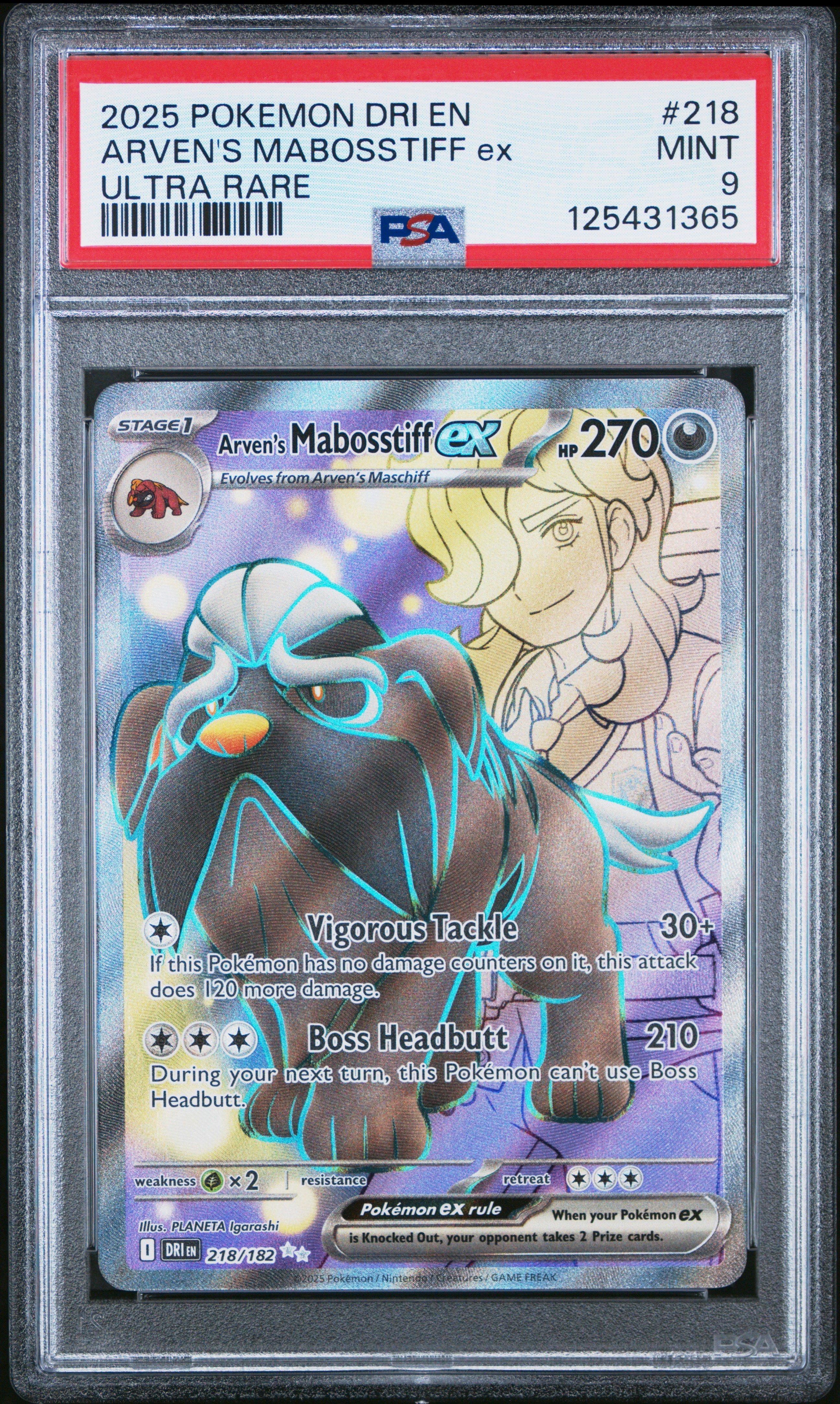 2025 Pokemon Dri En-destined Rivals 218 Arven's Mabosstiff Ex Ultra Rare PSA 9