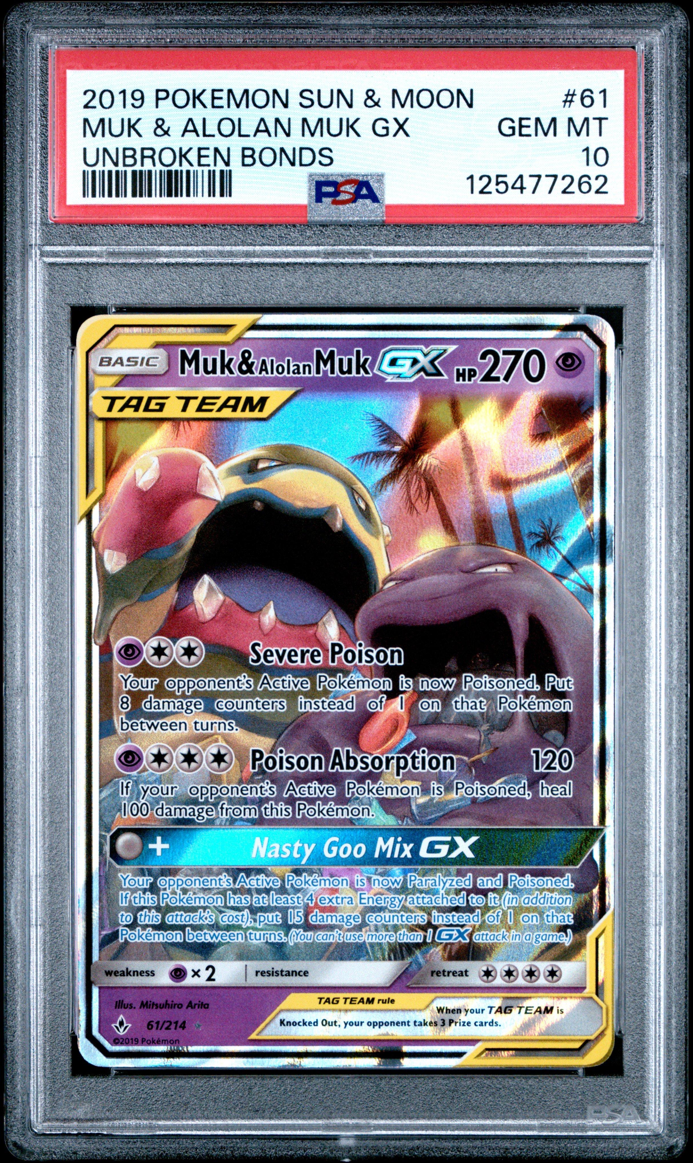 2019 Pokemon Sun & Moon Unbroken Bonds 61 Muk & Alolan Muk Gx PSA